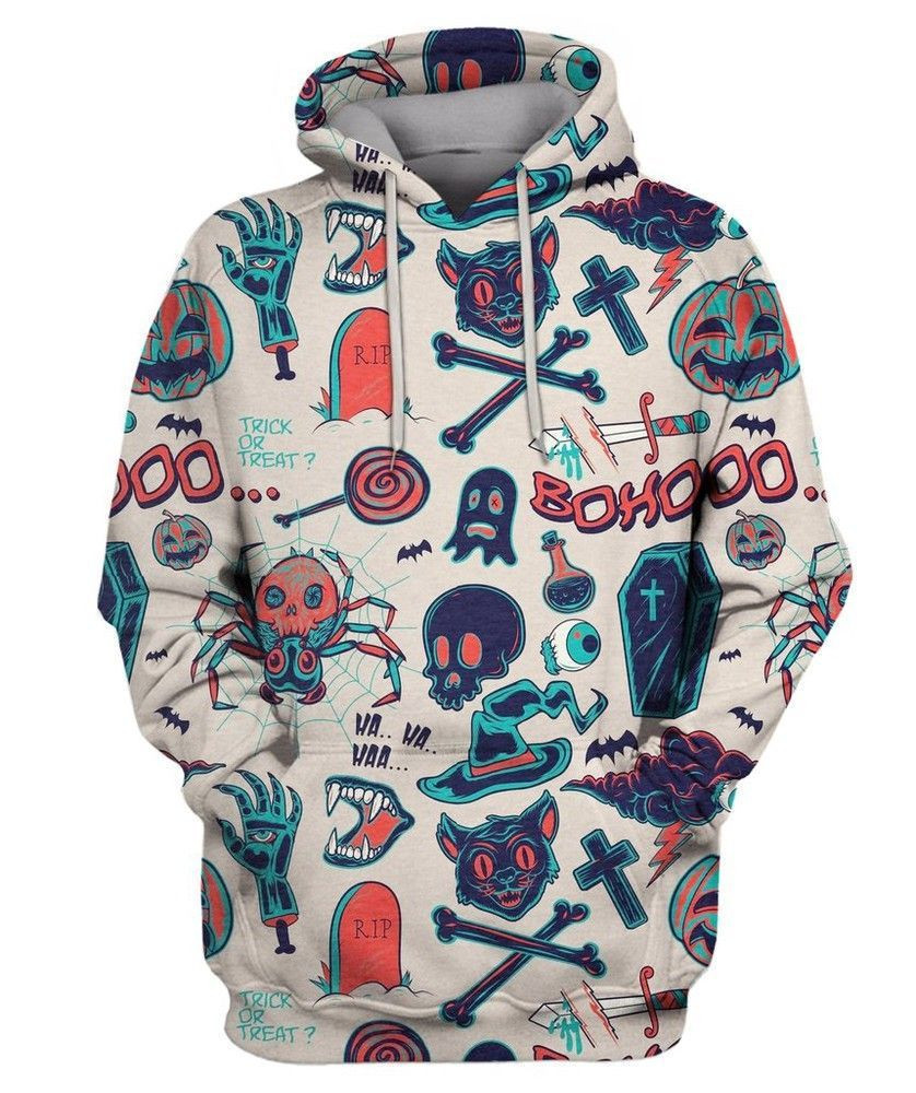 HALLOWEEN OBJECTS SEAMLESS PATTERN 3D All Over Print Hoodie & Zip Hoodie