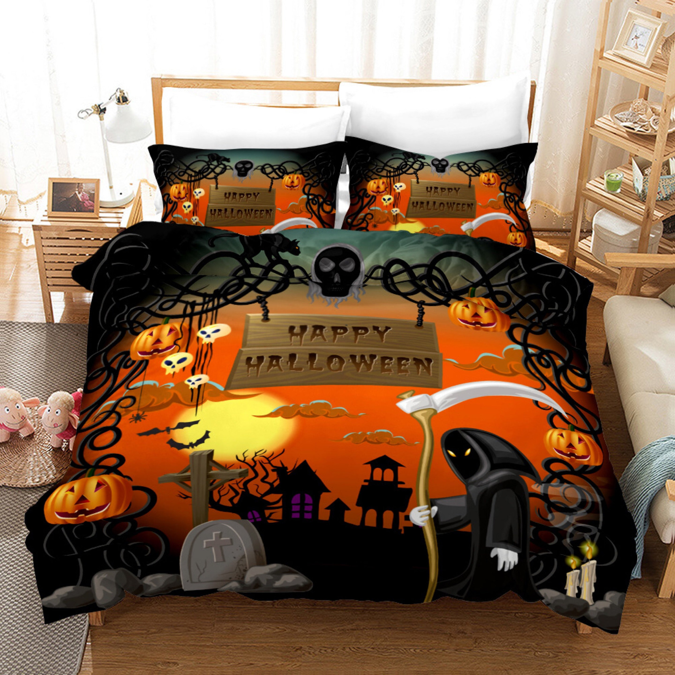 Halloween Pumpkin Duvet Cover Quilt Cover Pillowcase Bedding Set Bed Linen Home Bedroom Decor