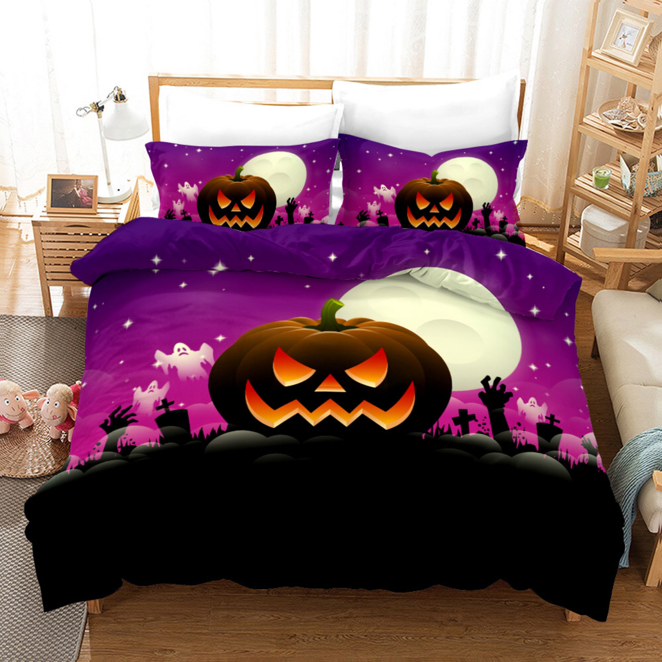 Halloween Pumpkin Duvet Cover Quilt Cover Pillowcase Bedding Set Bed Linen Home Bedroom Decor