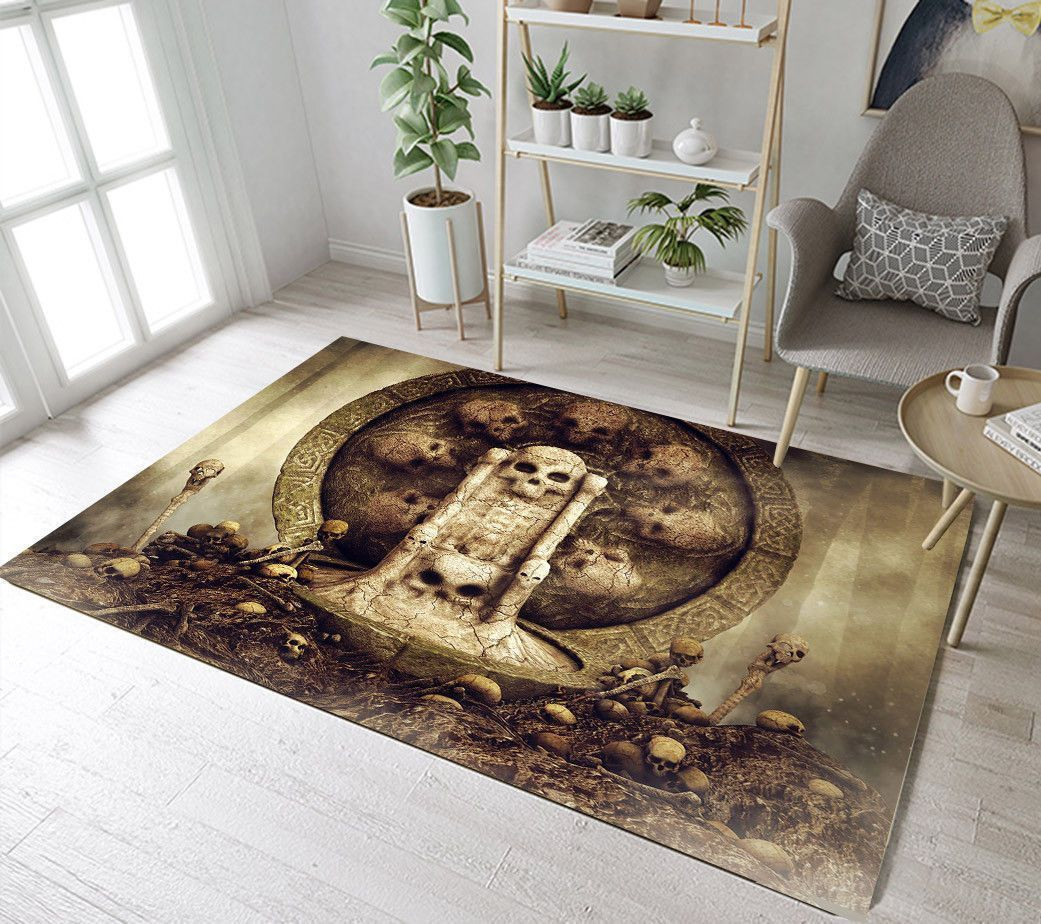Halloween Skull Bone In The Forest Design 3D Rectangle Area Rug – Full Print Carpet For Living Room & Bedroom Home Decor