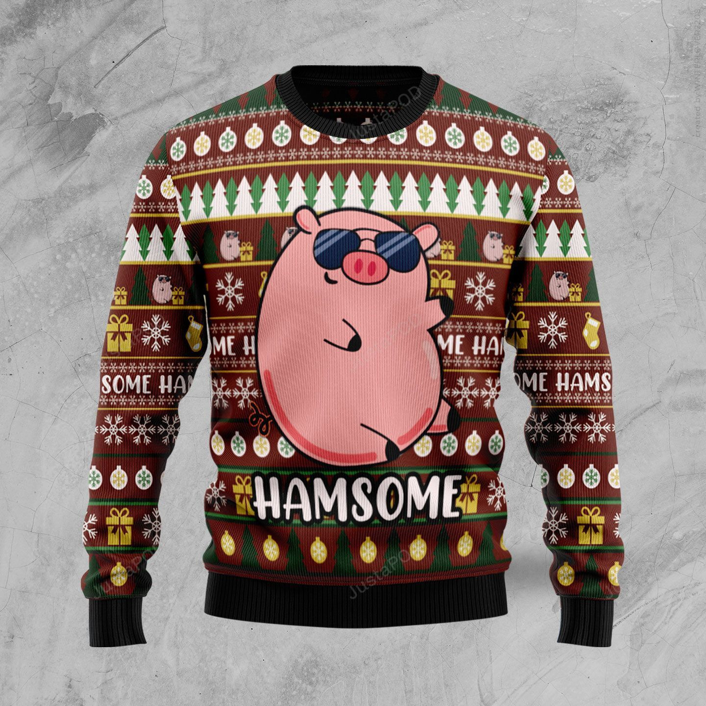 Hamsome Cute Pig Ugly Christmas Sweater, Perfect Holiday Gift