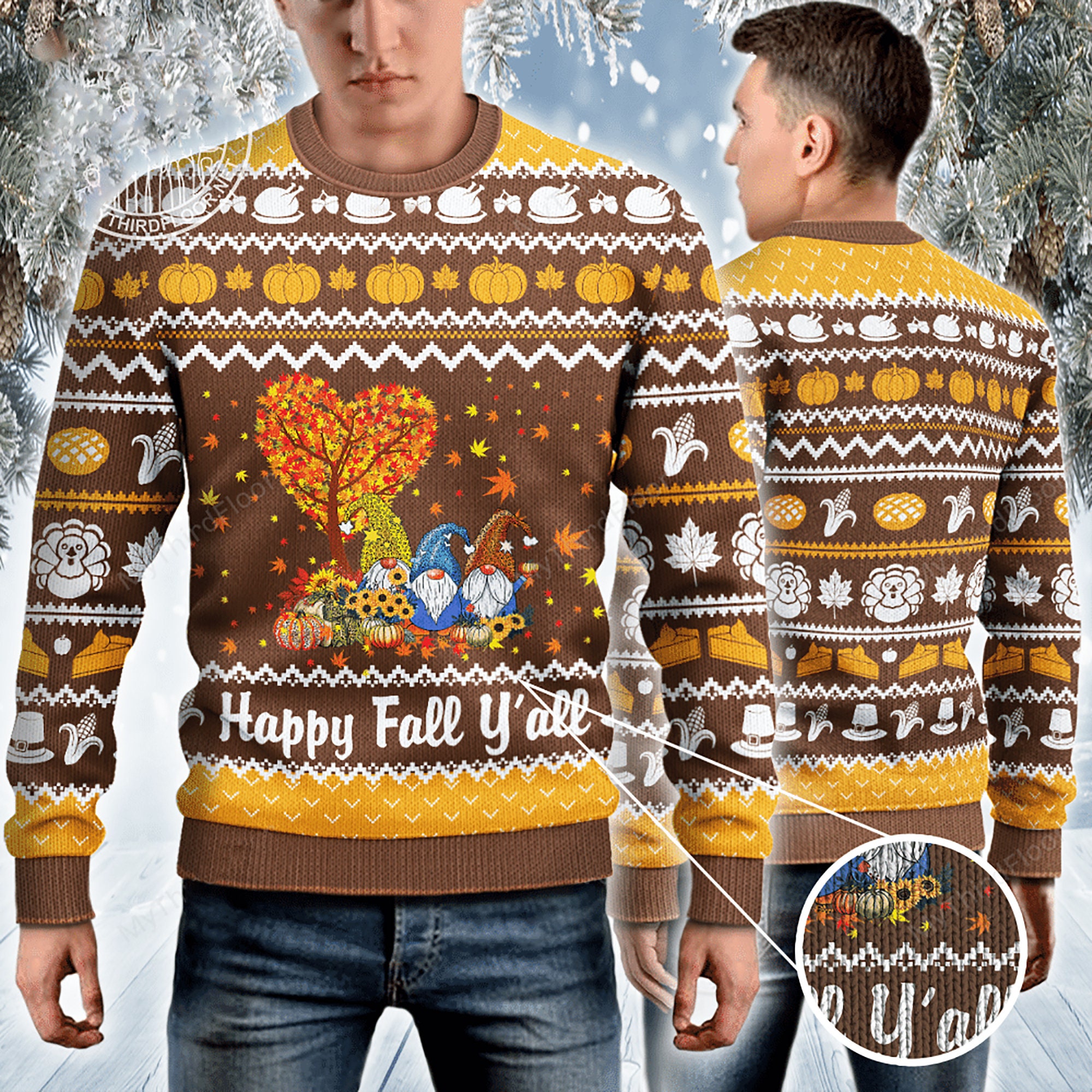Happy Fall Y'All Thanksgiving Gift Ugly Christmas Sweater