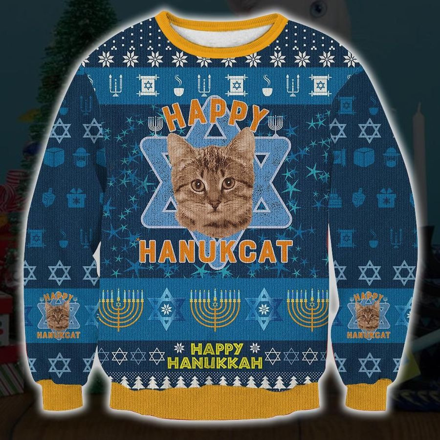 Happy Hanukcat Ugly Christmas Sweater, Perfect Holiday Gift