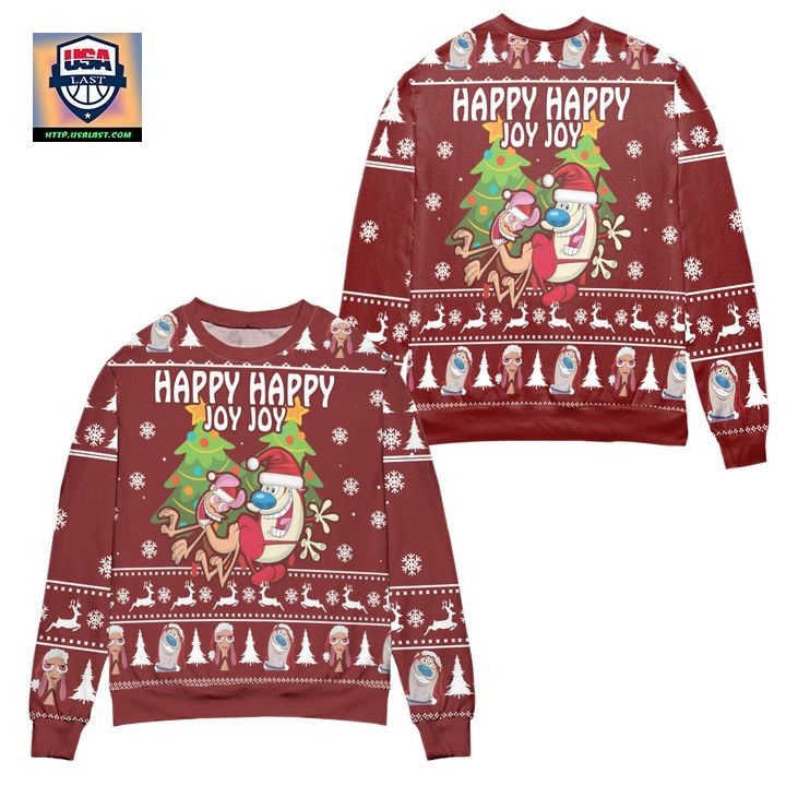 Happy Happy Joy Joy The Ren Stimpy Show Ugly Christmas Sweater Red