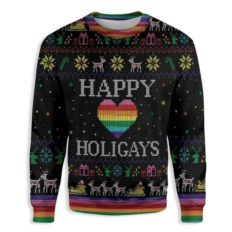 Happy Holigays LGBT Ugly Christmas Sweater, Perfect Holiday Gift