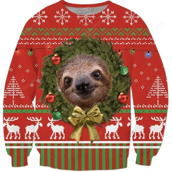 Happy Sloth Face Ugly Christmas Sweater, Perfect Holiday Gift