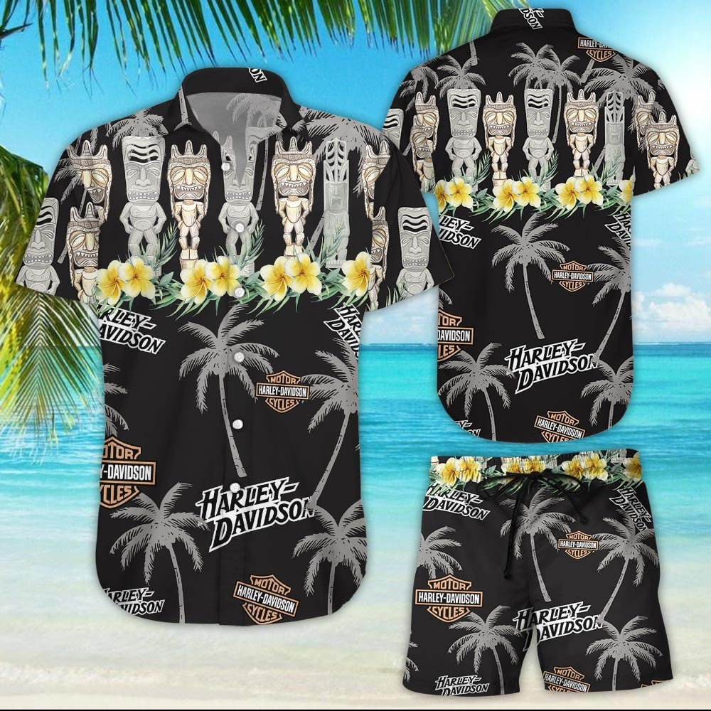 Harley-Davidson Tropical Pattern Hawaiian Shirt