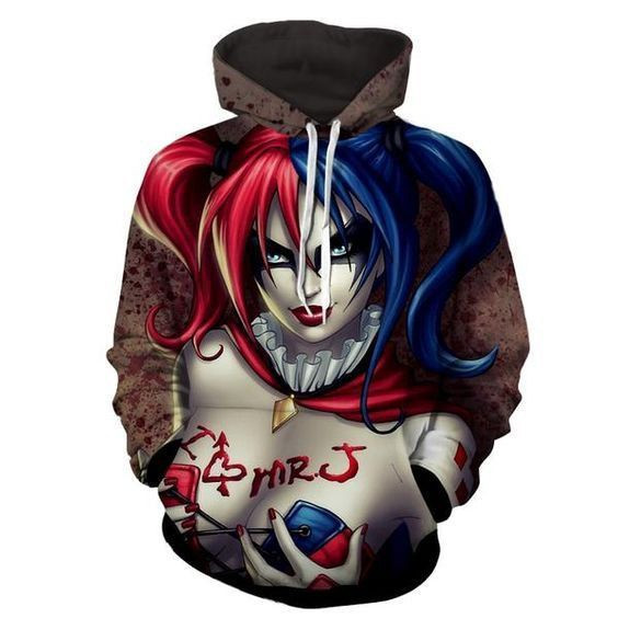 Harley Quinn I Love Mr Joker Red Tattoo 3D All Over Print Hoodie & Zip Hoodie