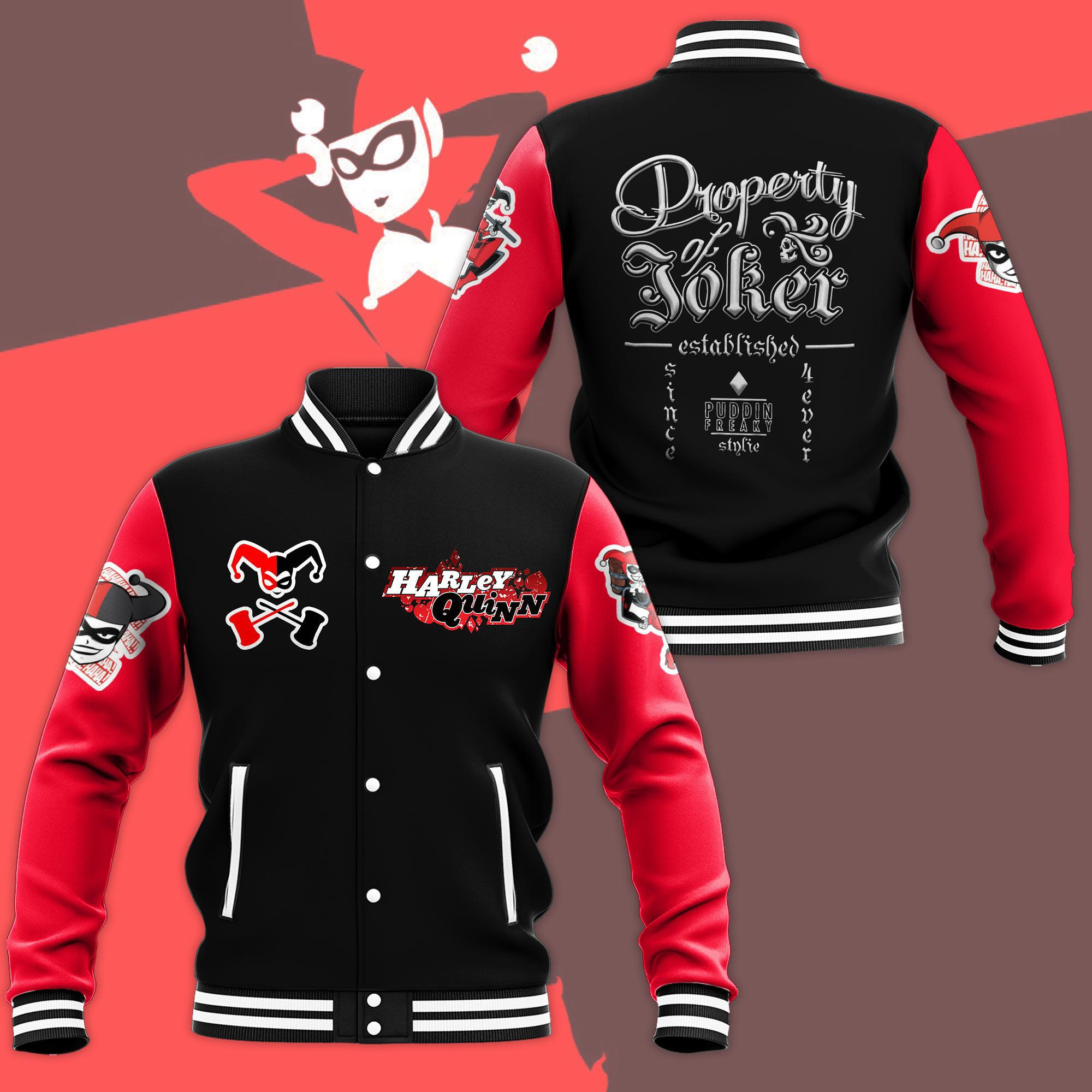 Harley Quinn Property of Joker Fashion Baseball Jacket for Men & Women | Movie Fan Gift