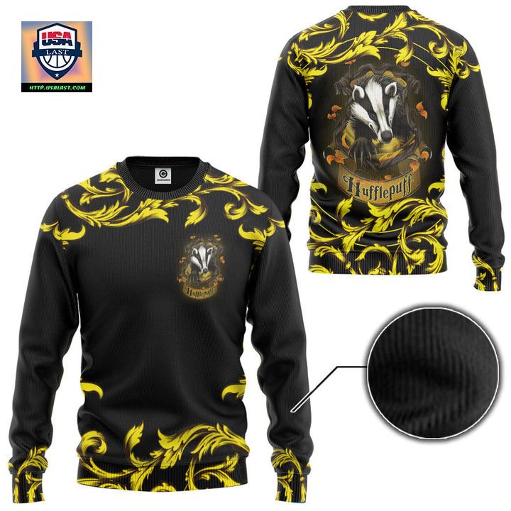 Harry Potter Hufflepuff House Logo Paisley Pattern Ugly Christmas Sweater