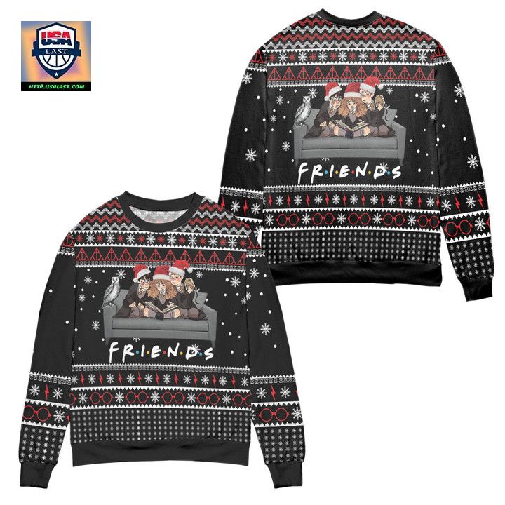 Harry Potter x Friends Snowflake Pattern Ugly Christmas Sweater Black
