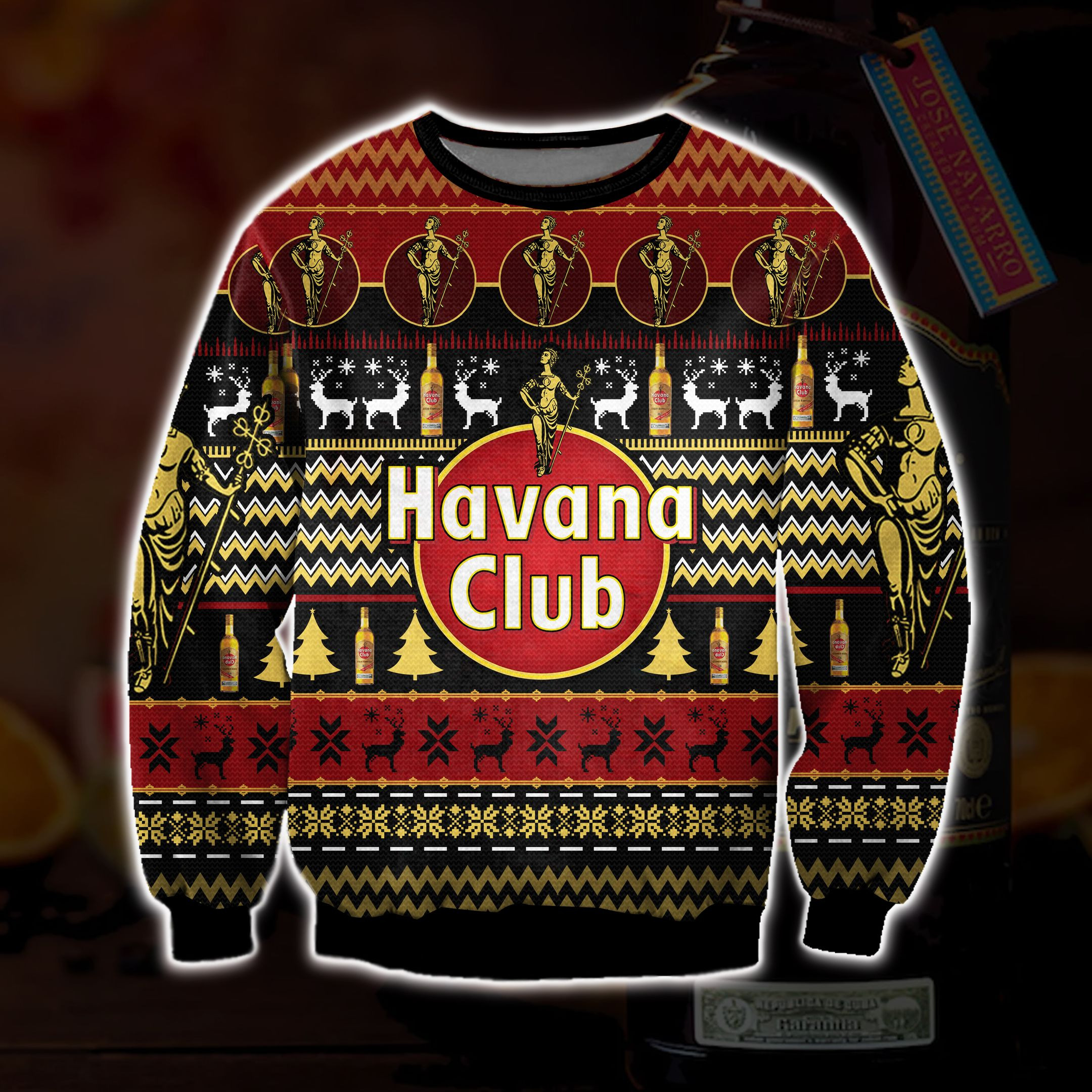 Havana Club Knitting Pattern 3D Print Ugly Christmas Sweater