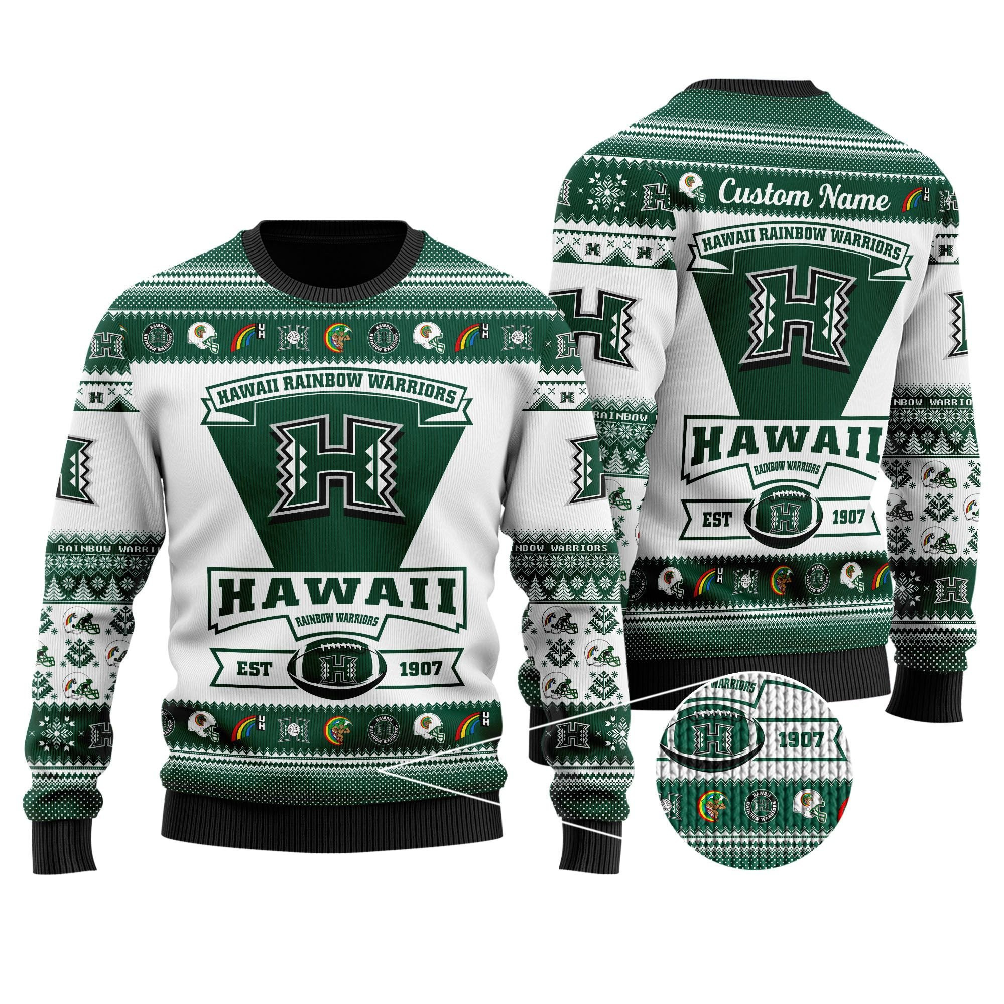 Hawaii Rainbow Warriors Football Team Logo Personalized Ugly Christmas Sweater, Perfect Holiday Gift