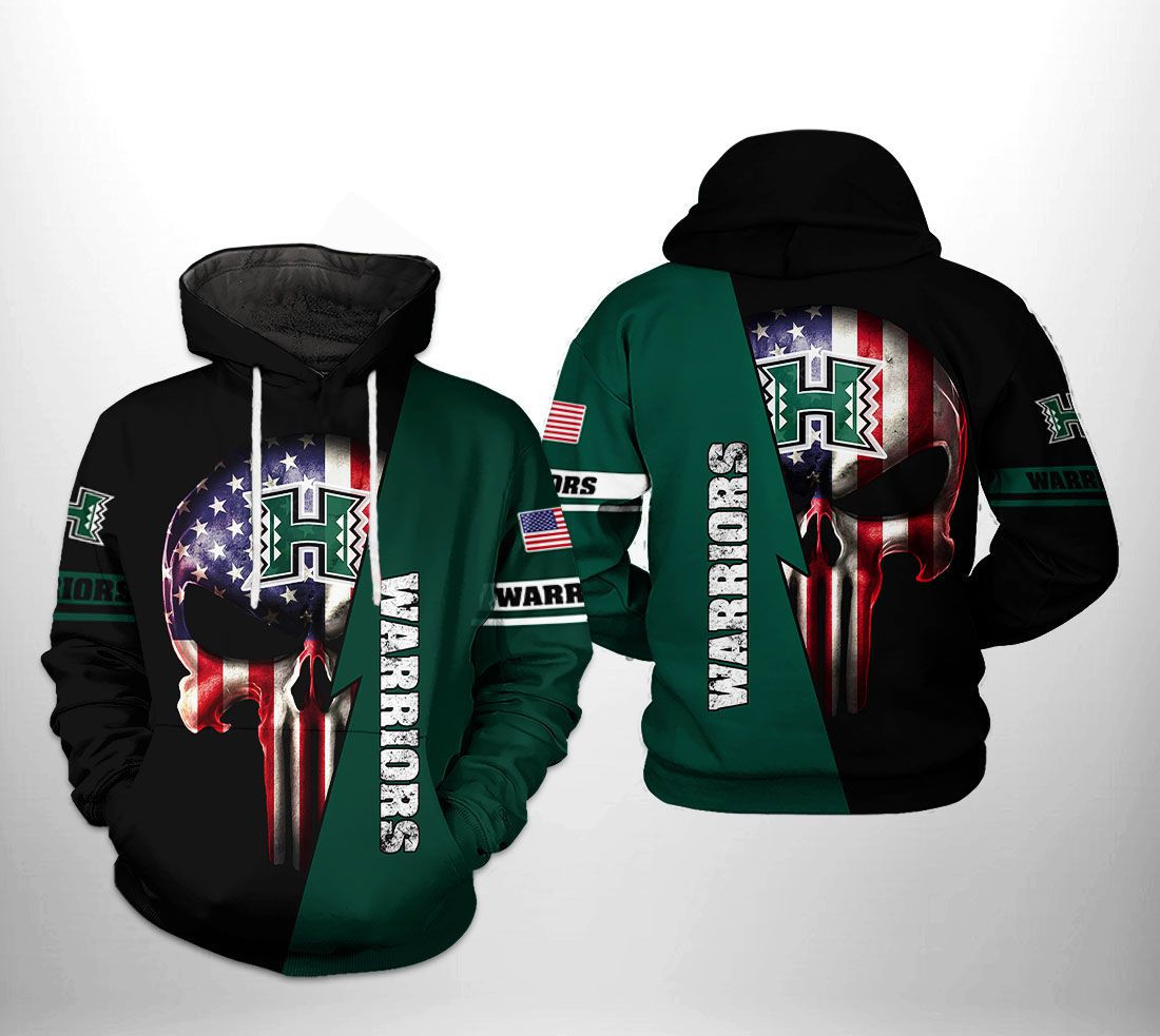 Hawaii Rainbow Warriors NCAA US Flag Skull 3D All Over Print Hoodie & Zip Hoodie