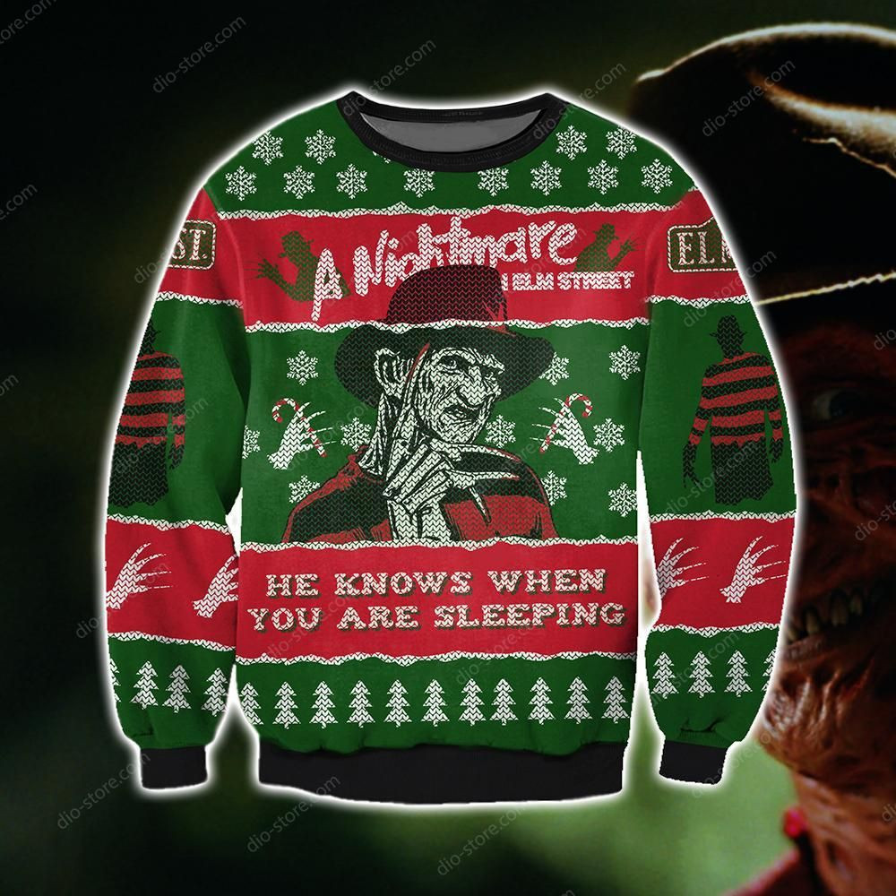 He Knows When You Are Sleeping, A Nightmare On Elm Street Knitting Pattern For Unisex Ugly Christmas Sweater,