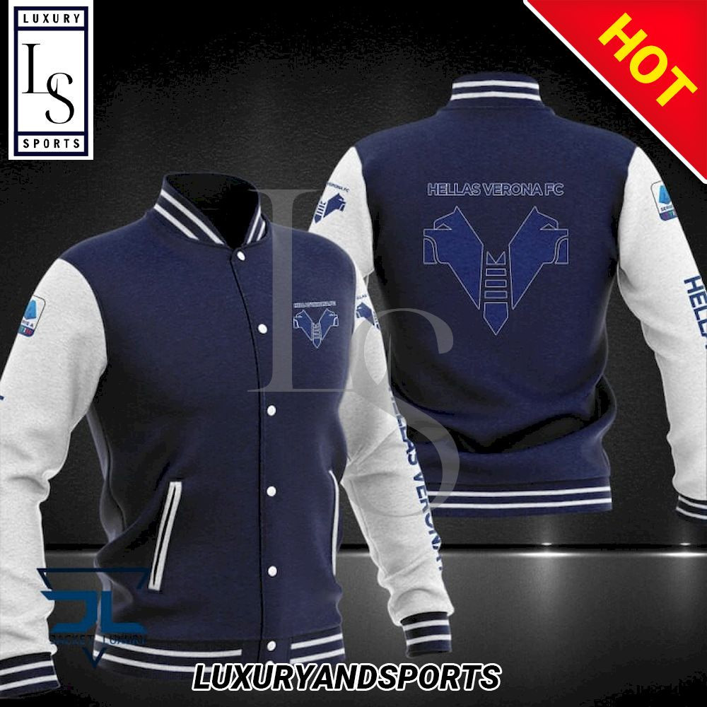 Hellas Verona Dark Blue White Varsity Baseball Jacket for Men & Women | Soccer Team Fan Gift