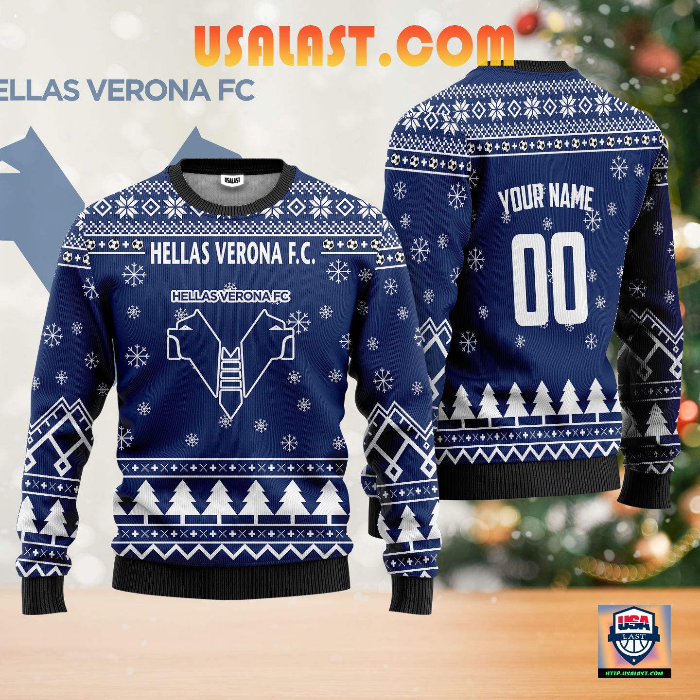 Hellas Verona FC Personalized Ugly Christmas Sweater Blue Version