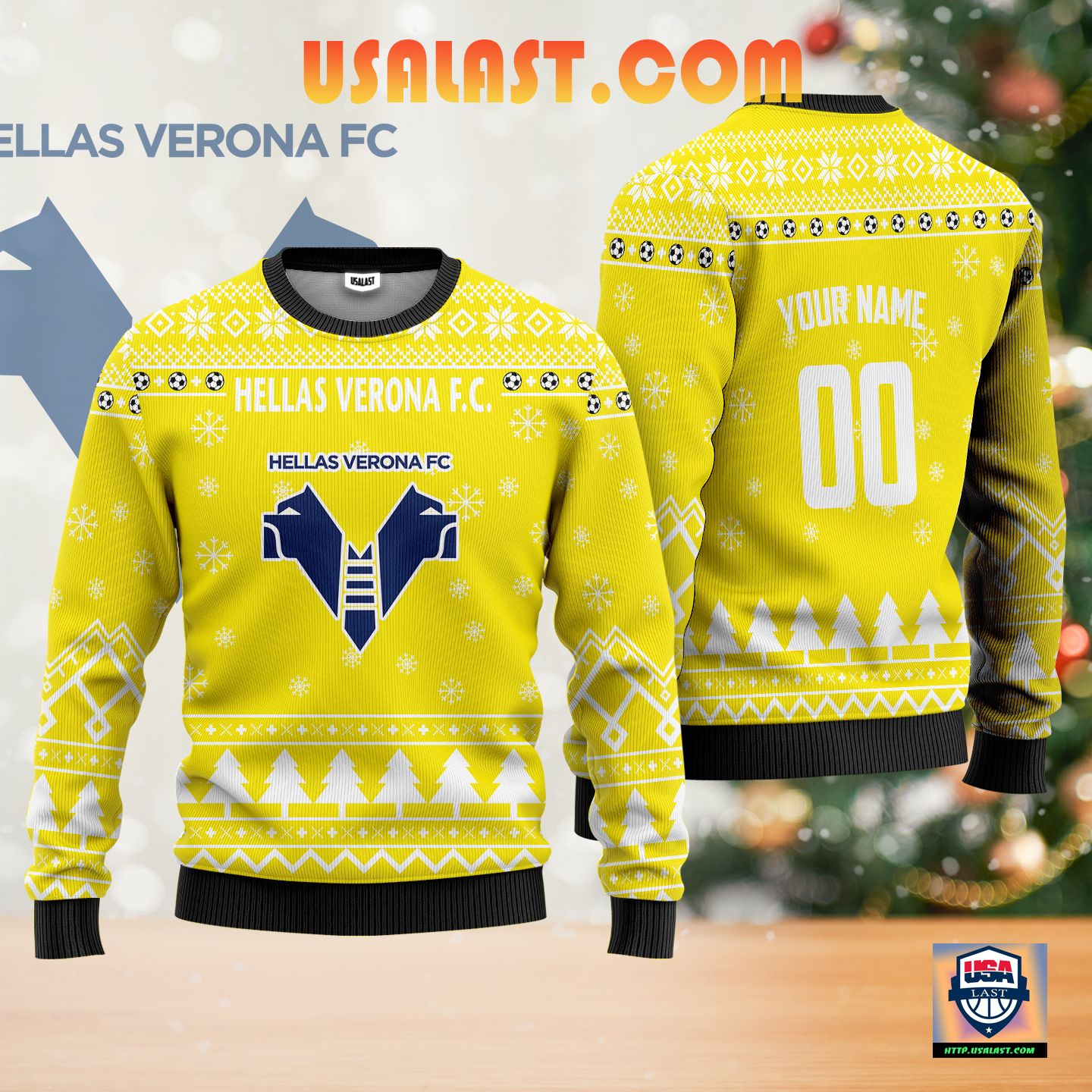 Hellas Verona FC Personalized Ugly Christmas Sweater Yelllow Version