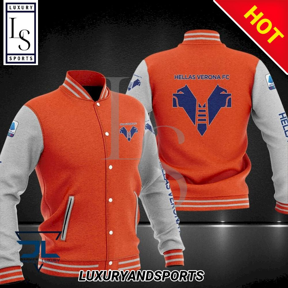 Hellas Verona Orange White Varsity Baseball Jacket for Men & Women | Soccer Team Fan Gift