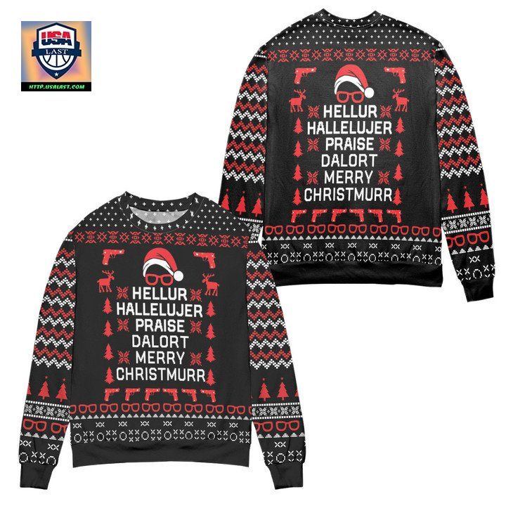 Hellur Hallelujer Praise Da Lort Merry Christmurr Ugly Christmas Sweater Black