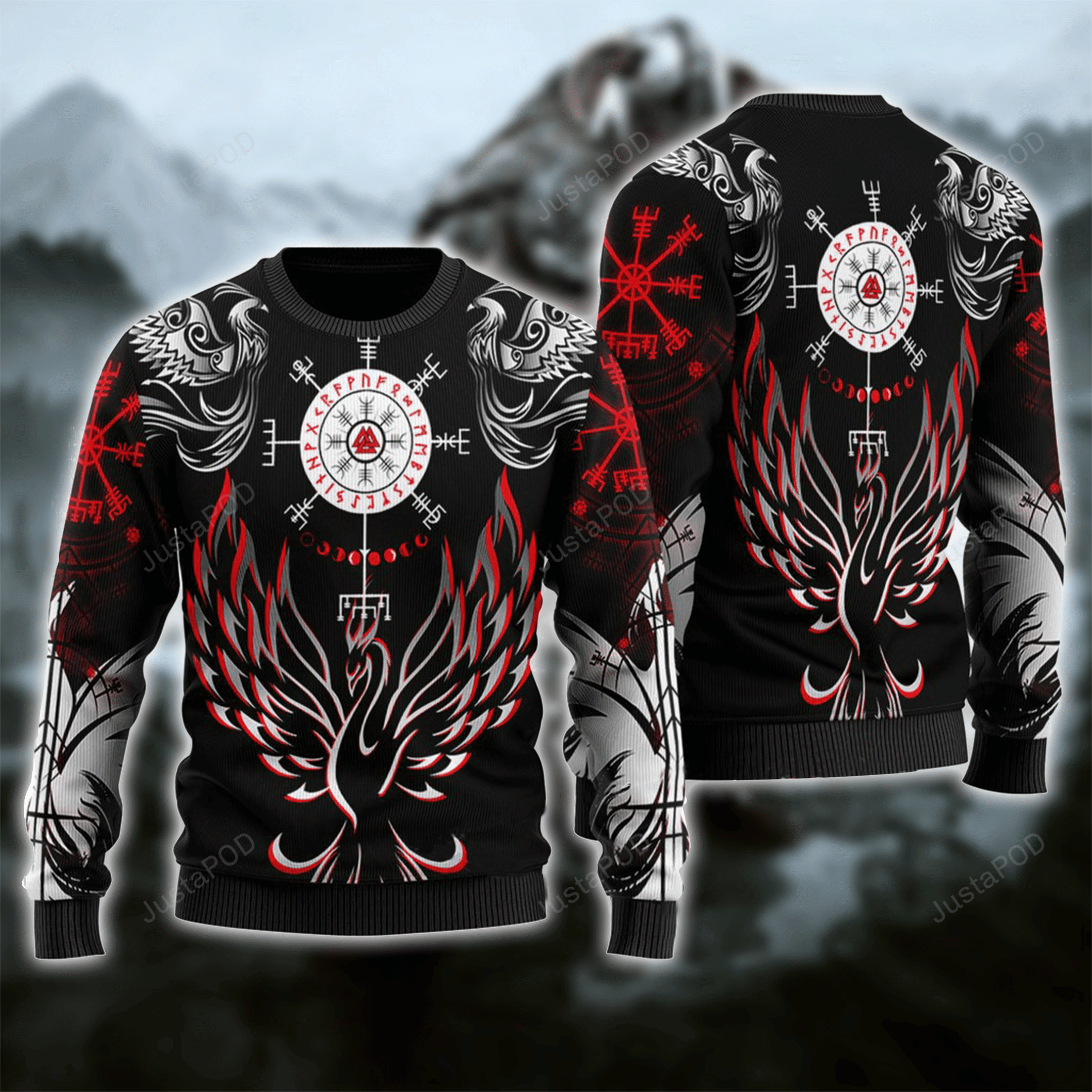 Helm Of Awe With Valknut Ugly Christmas Sweater, Perfect Holiday Gift