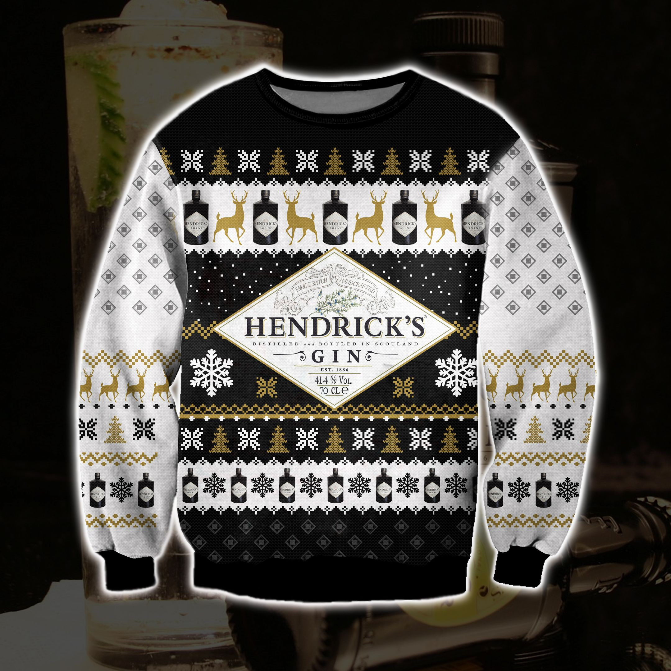 Hendrick'S Gin Wine Knitting Pattern 3D Print Ugly Christmas Sweater