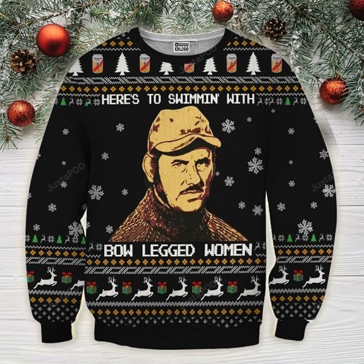 Heres To Swimmin With Bow Legged Woman Jaws Ugly Christmas Sweater Perfect Holiday Gift