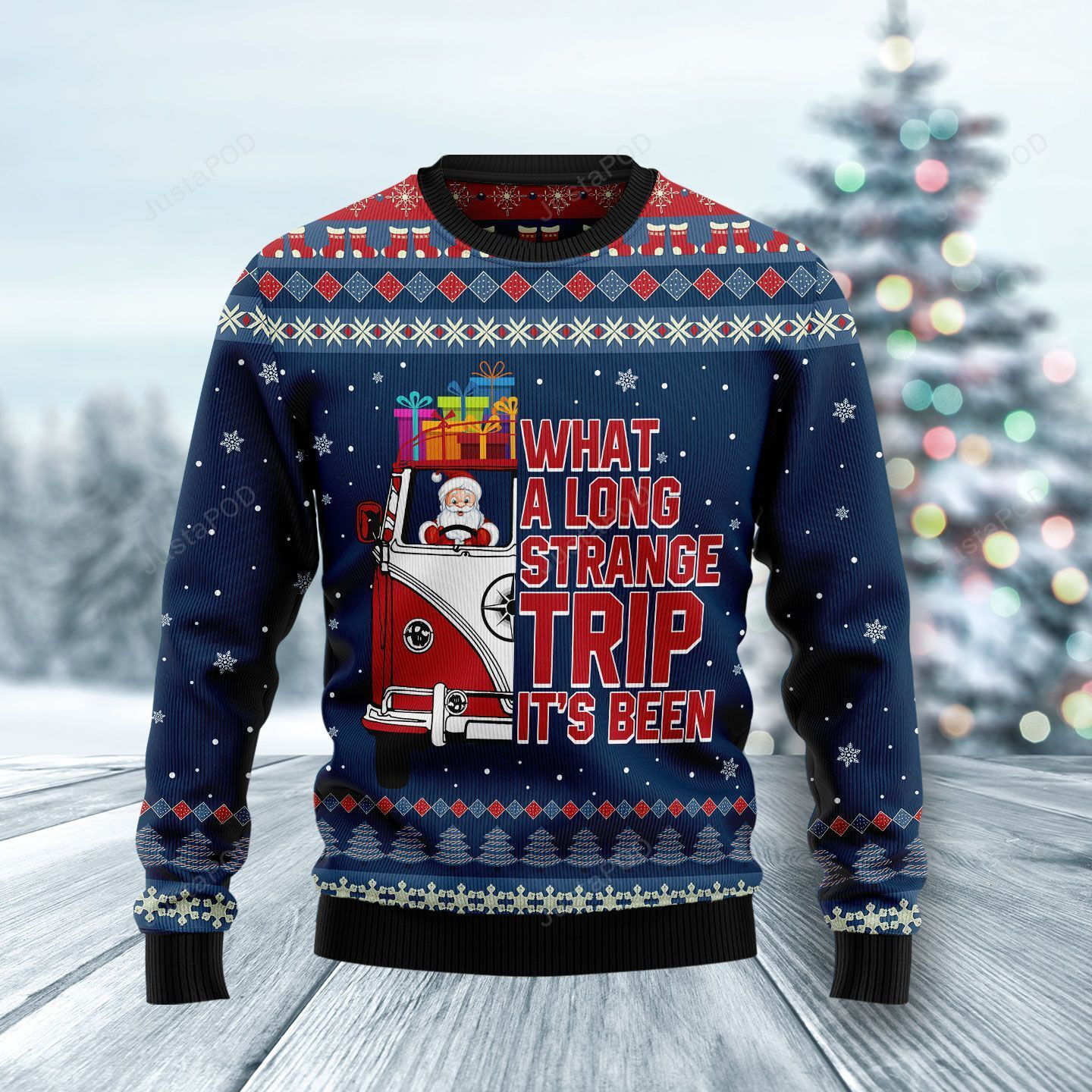 Hippie Bus What A Long Strange Trip Its Been For Unisex Ugly Christmas Sweater,