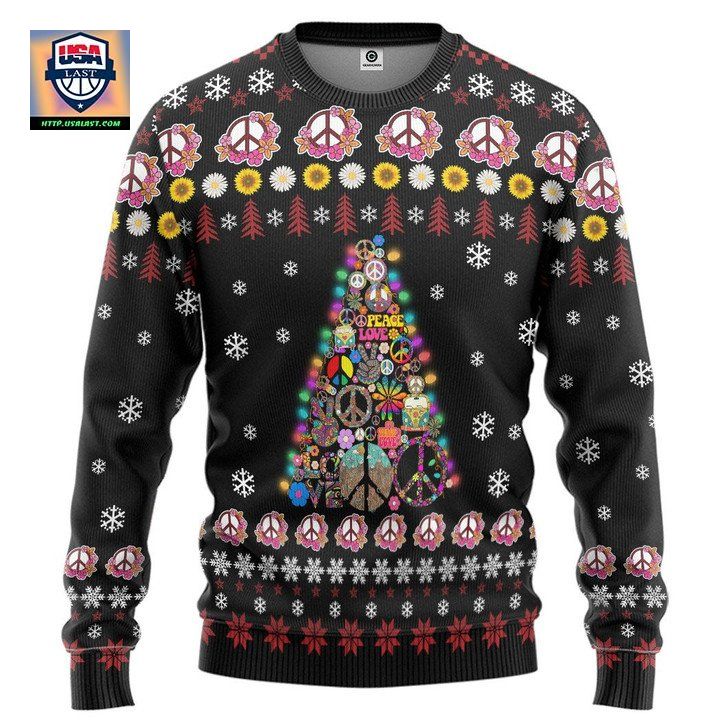 Hippie Let It Be Christmas Tree Christmas Sweater