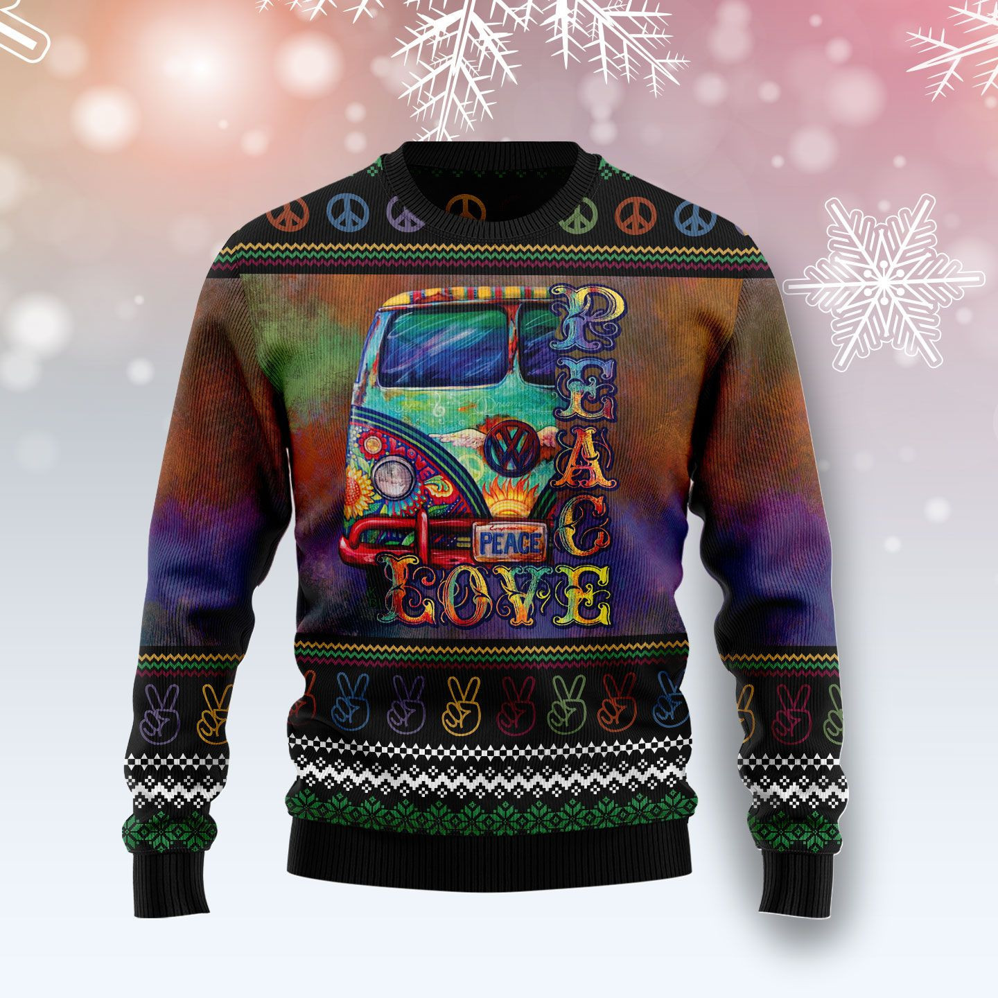 Hippie Peace Love Ugly Christmas Sweater, Perfect Holiday Gift