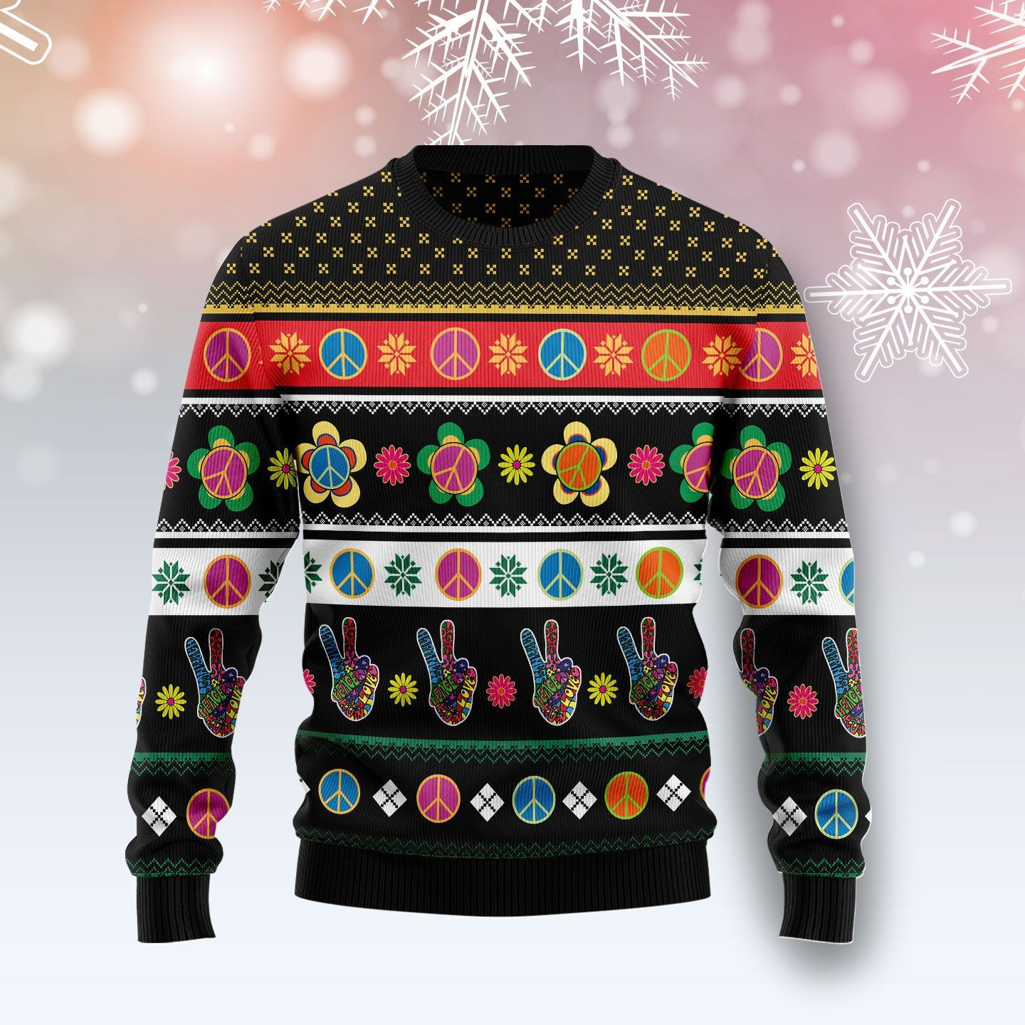 Hippie Peace Sign Christmas Ugly Christmas Sweater,