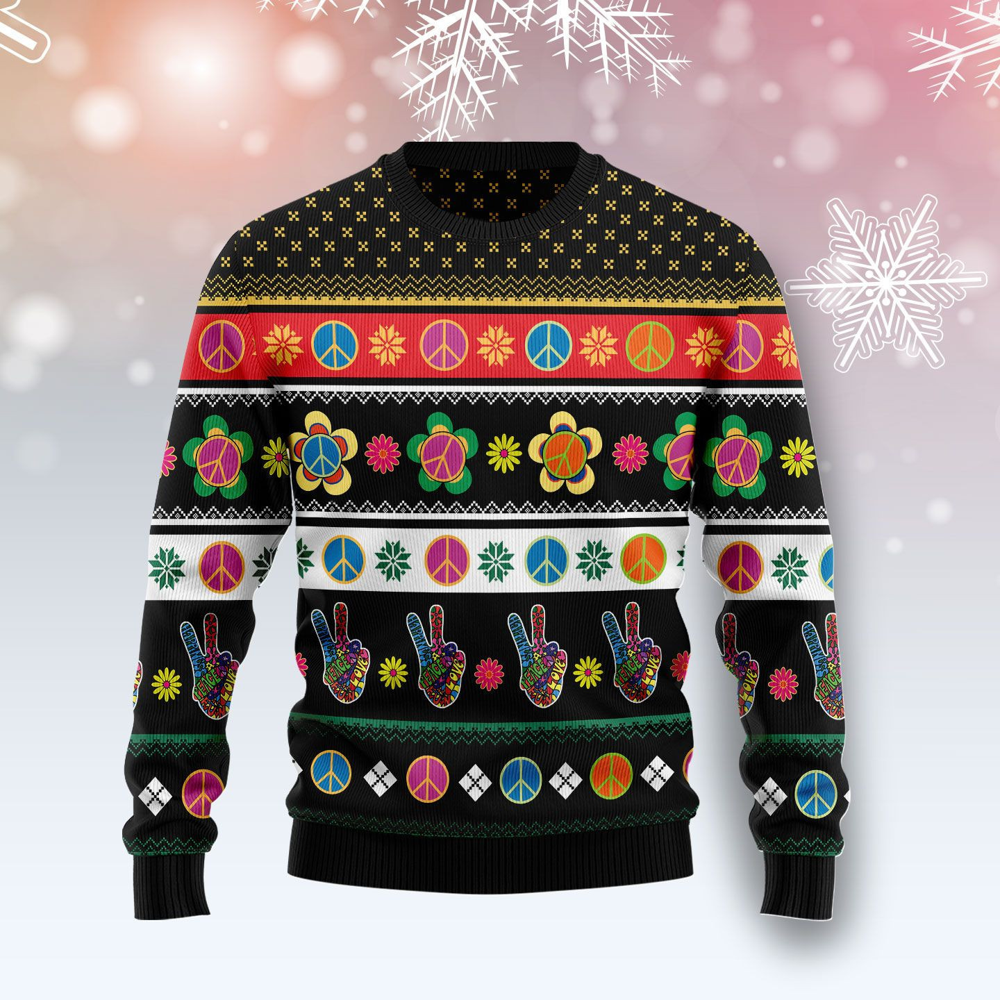 Hippie Peace Sign Ugly Christmas Sweater, Perfect Holiday Gift