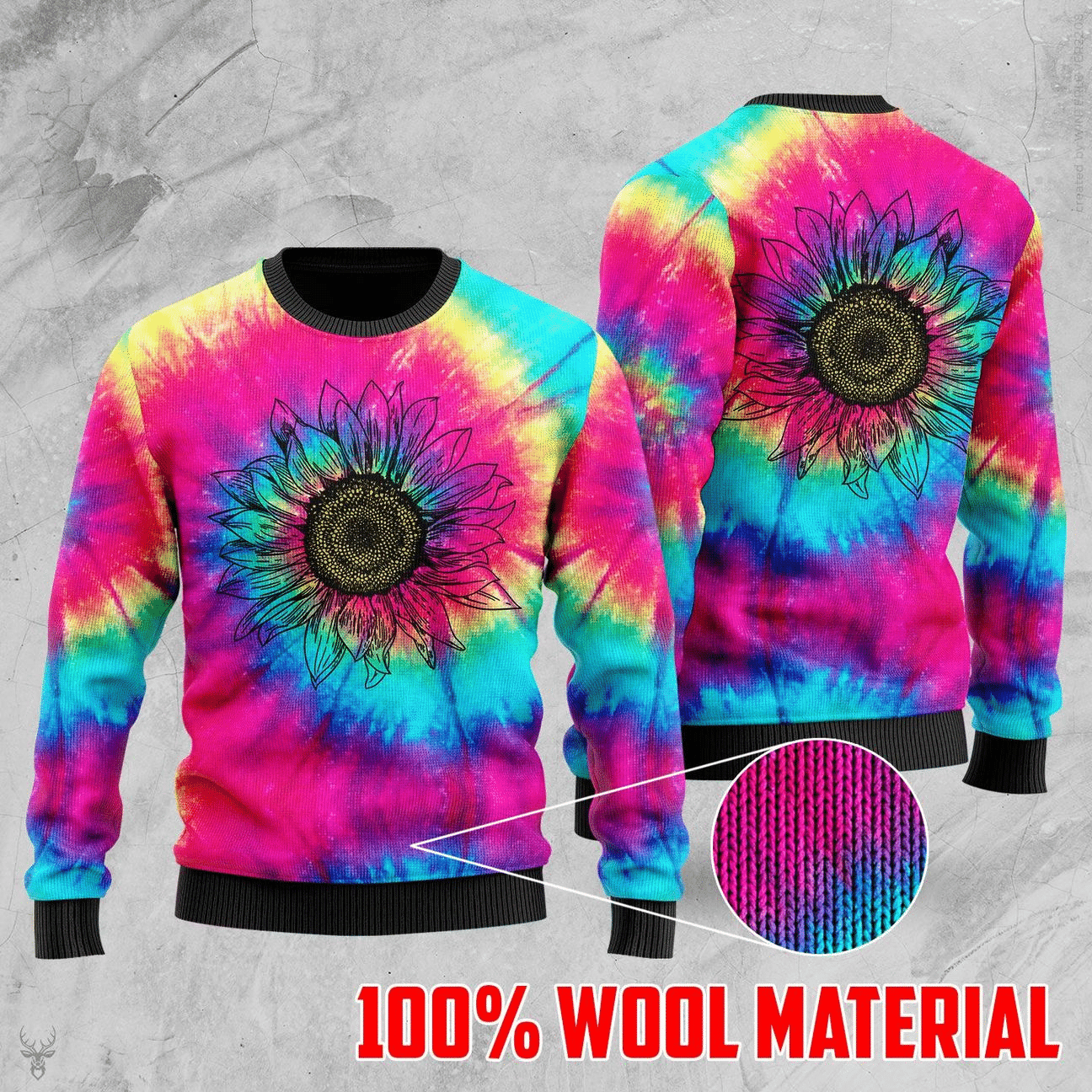 Hippie Sunflower Ugly Christmas Sweater, Perfect Holiday Gift