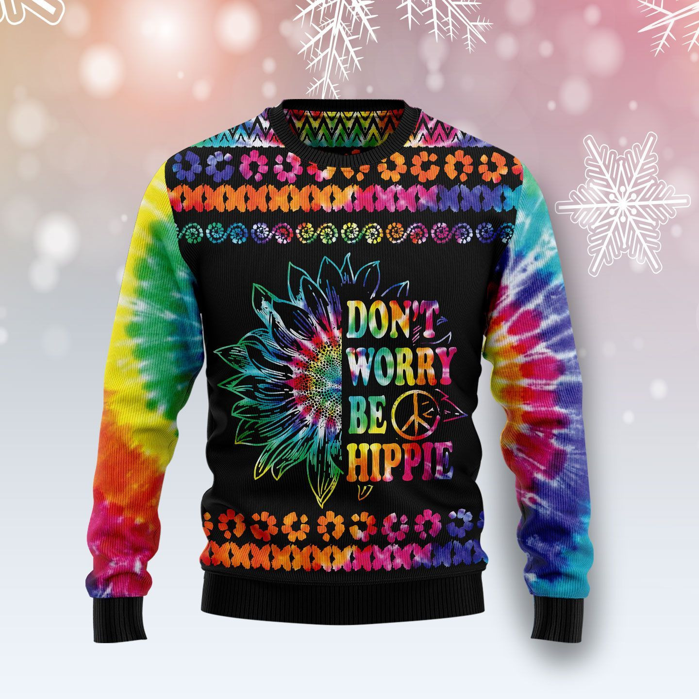 Hippie Tie Dye Color Christmas Ugly Christmas Sweater,
