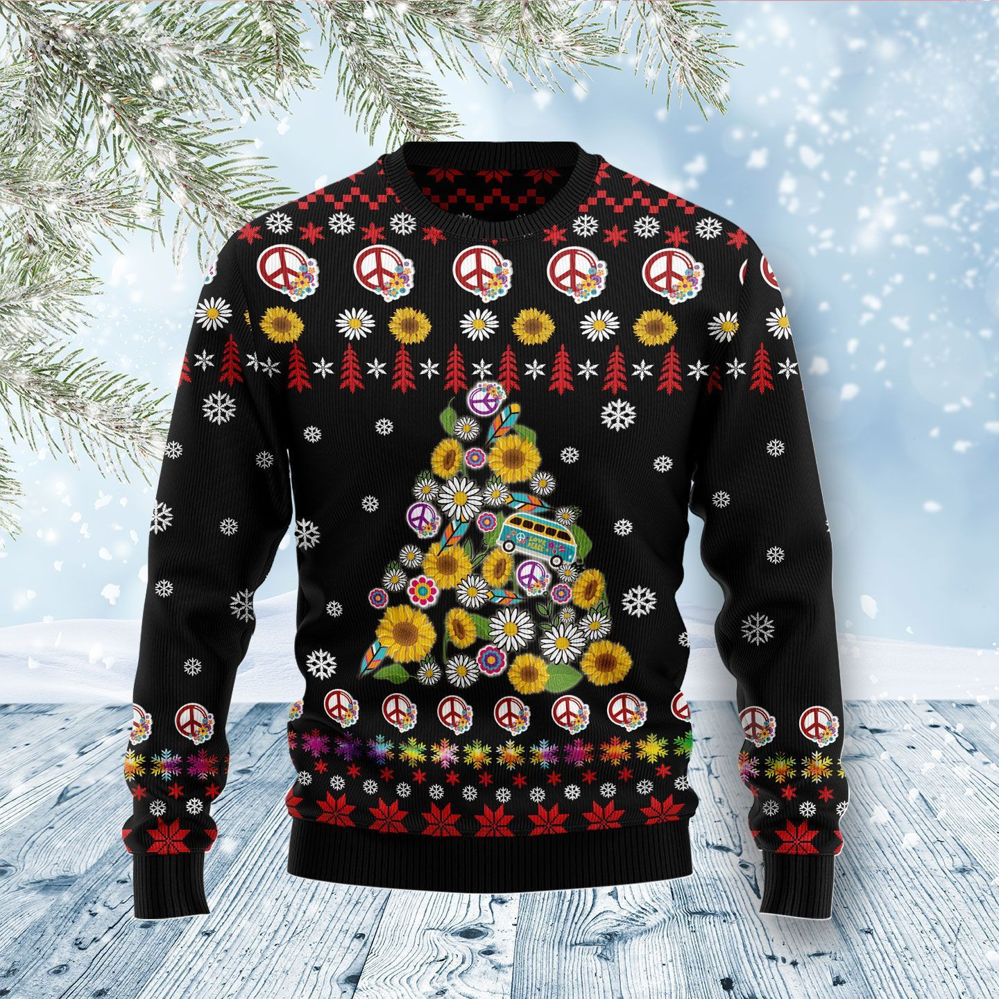 Hippie Tree Xmas Christmas Ugly Christmas Sweater,