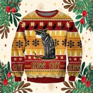 Hiss Off Cat Ugly Christmas Sweater, Perfect Holiday Gift