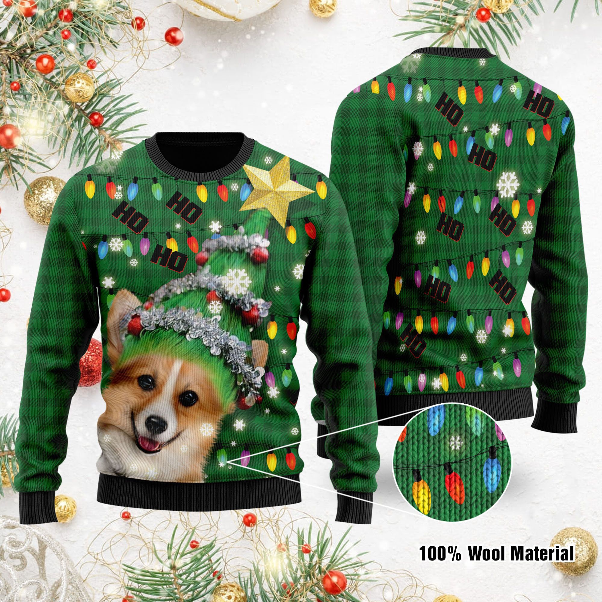 Ho Ho Ho Corgi Christmas Tree Ugly Christmas Sweater