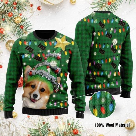 Ho Ho Ho Corgi Dog Christmas Tree Ugly Christmas Sweater, Perfect Holiday Gift