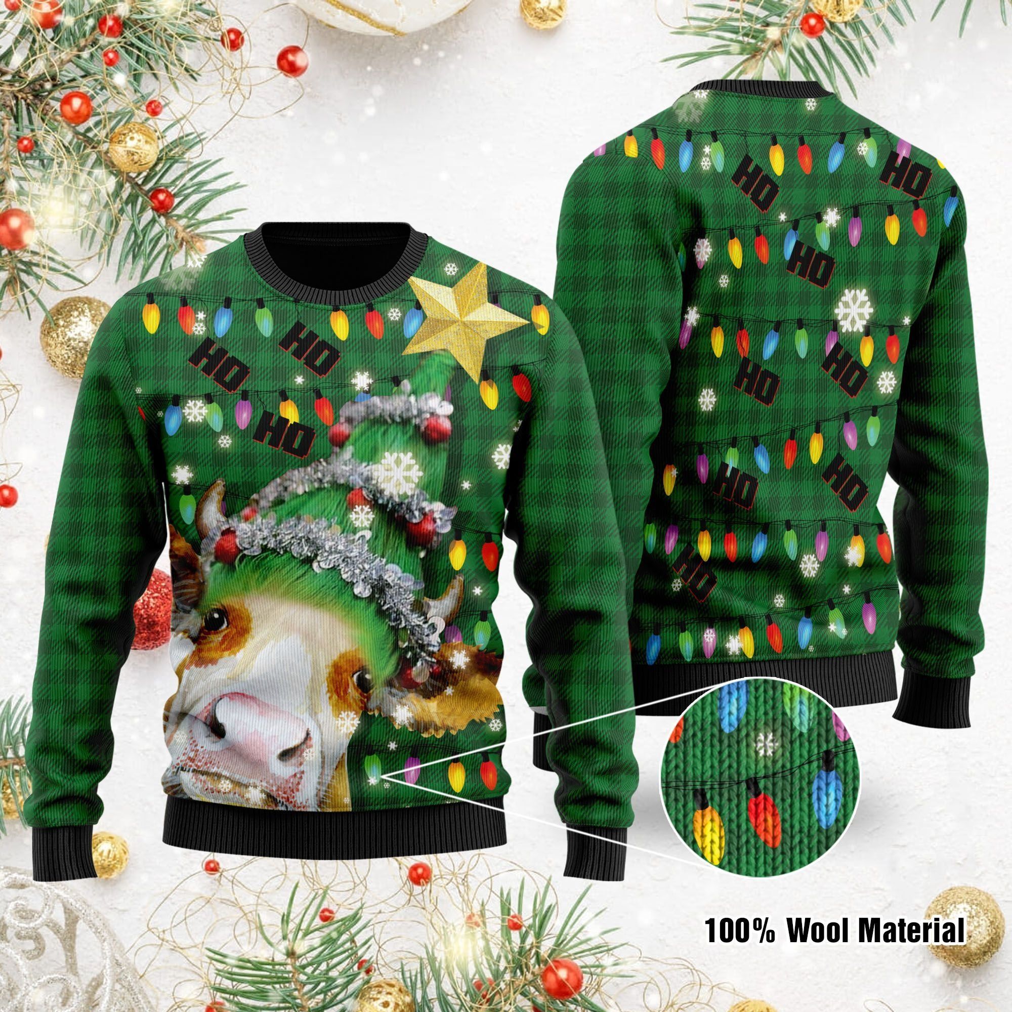 Ho Ho Ho Cow Christmas Tree Ugly Christmas Sweater For Cow Lovers On Christmas Days