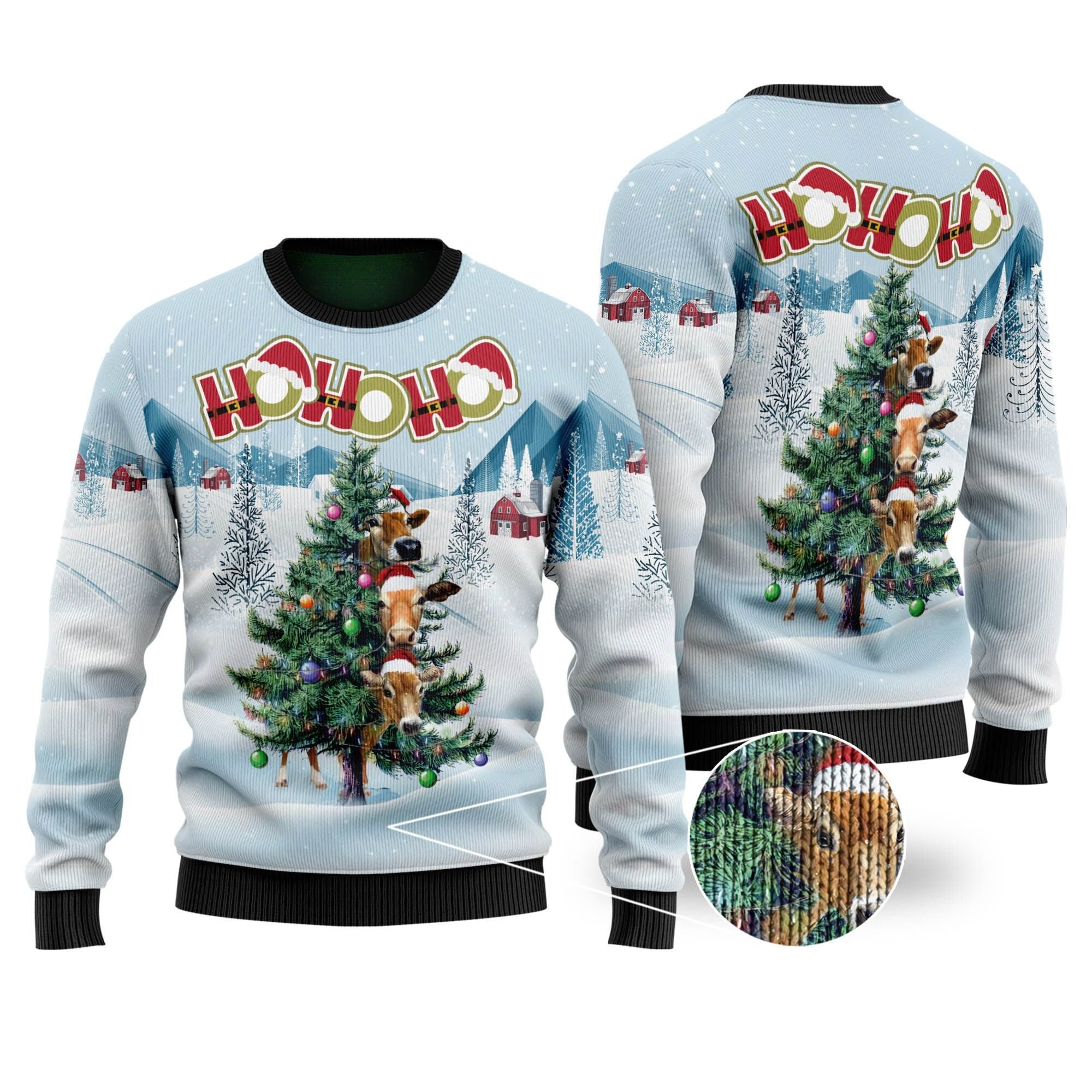 Ho Ho Ho Farming Cows Christmas Tree Ugly Christmas Sweater