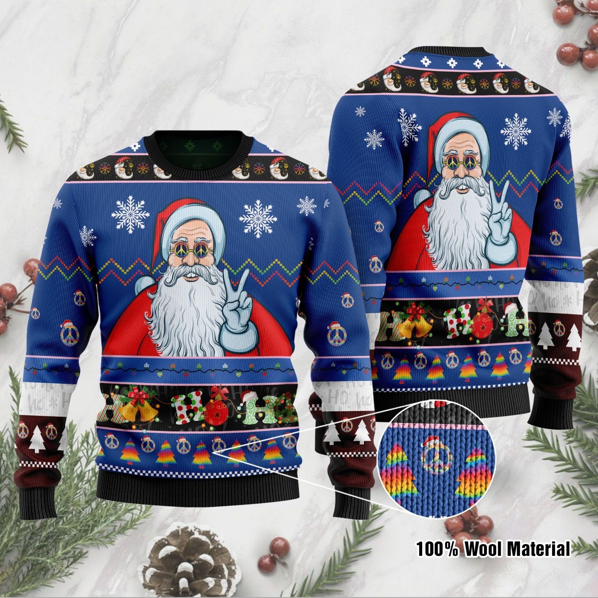 Ho Ho Ho Hippie Santa Claus Christmas Ugly Christmas Sweater For Christmas And Hippie Lovers On Christmas Days