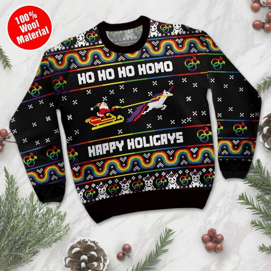Ho Ho Ho Homo Happy Holigays With Santa And Unicorn Ugly Christmas Sweater, Perfect Holiday Gift