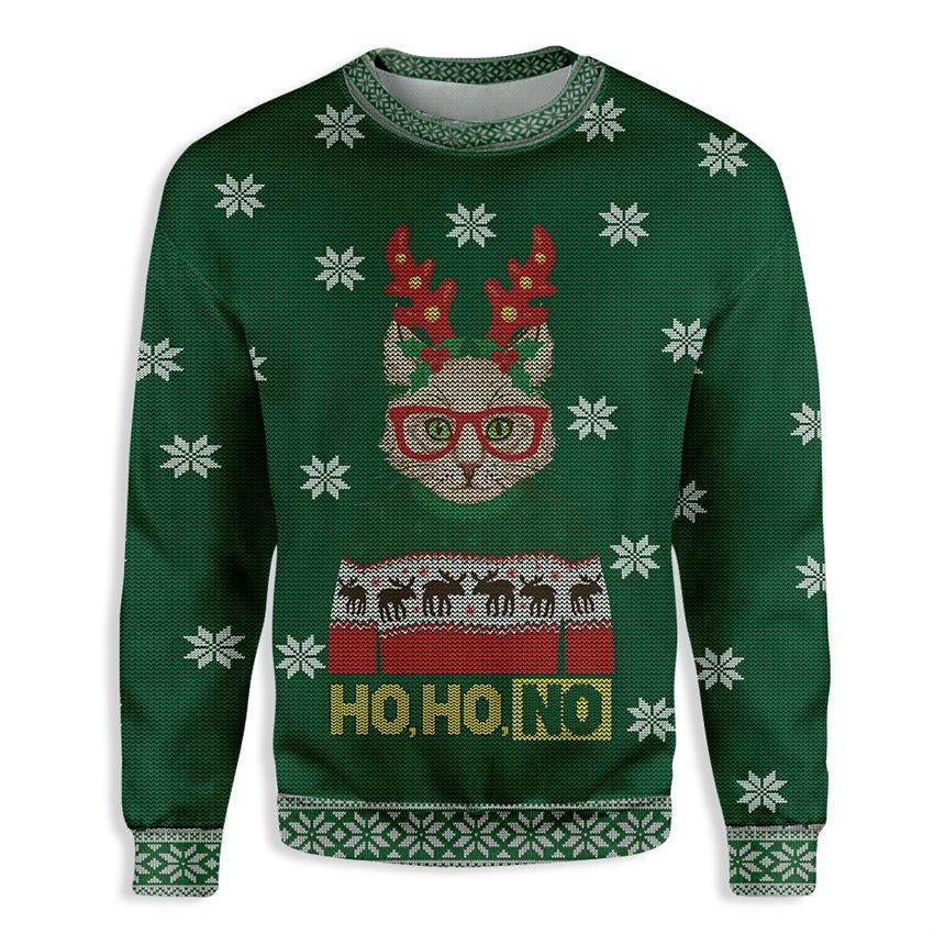 Ho Ho No Cat Christmas Ugly Christmas Sweater, Perfect Holiday Gift