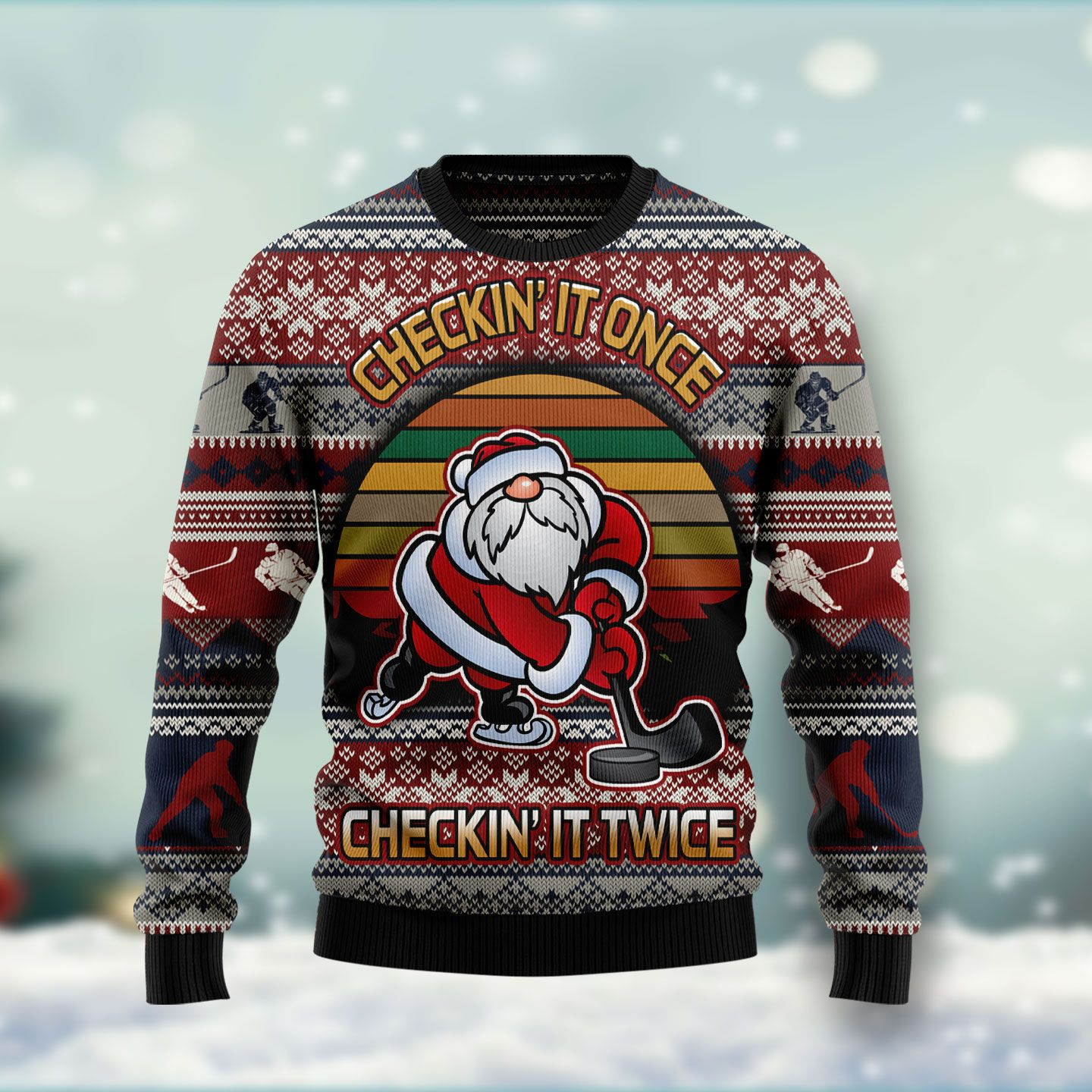 Hockey Checking It Once Checking It Twice Ugly Christmas Sweater, Perfect Holiday Gift