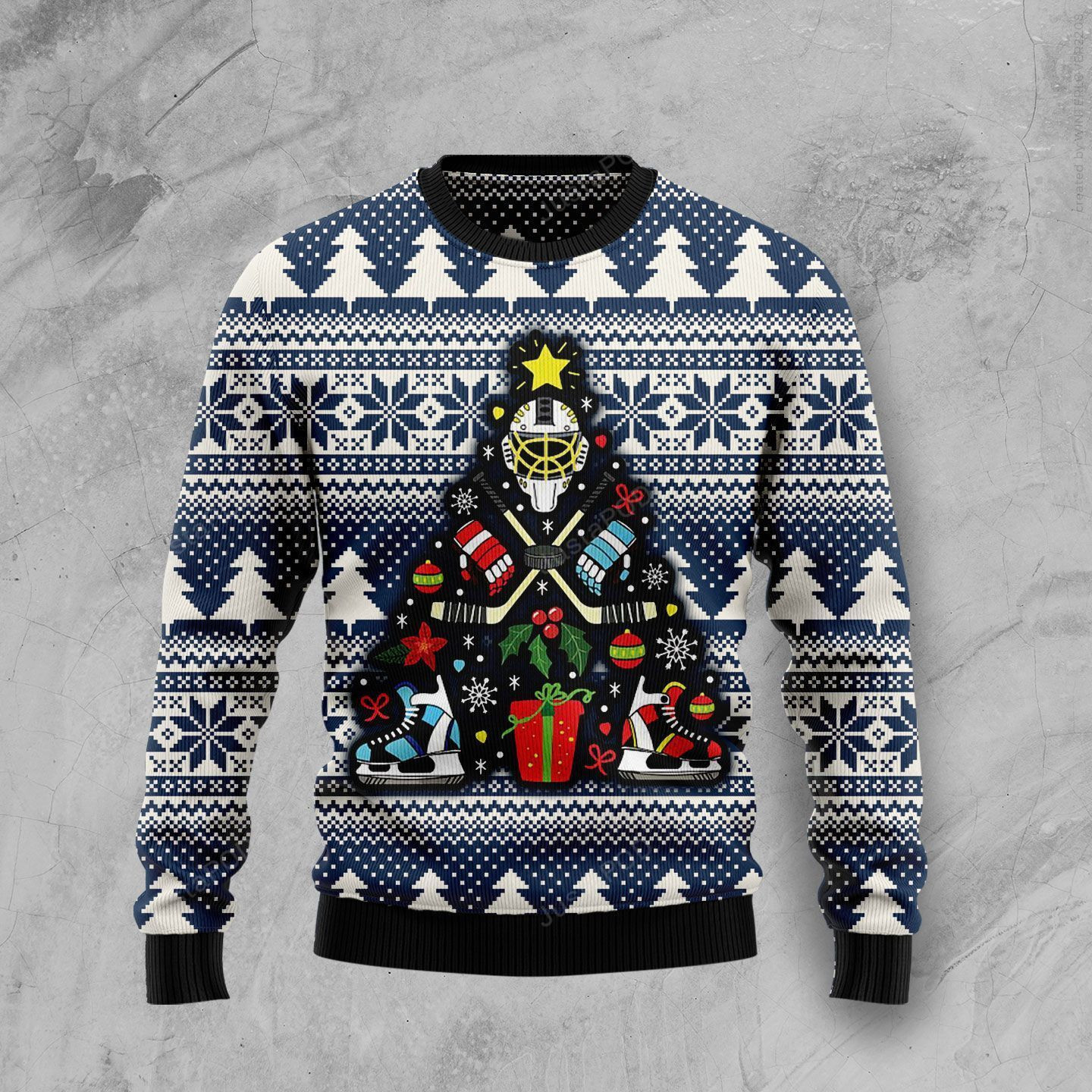 Hockey Christmas Tree Ugly Christmas Sweater, Perfect Holiday Gift