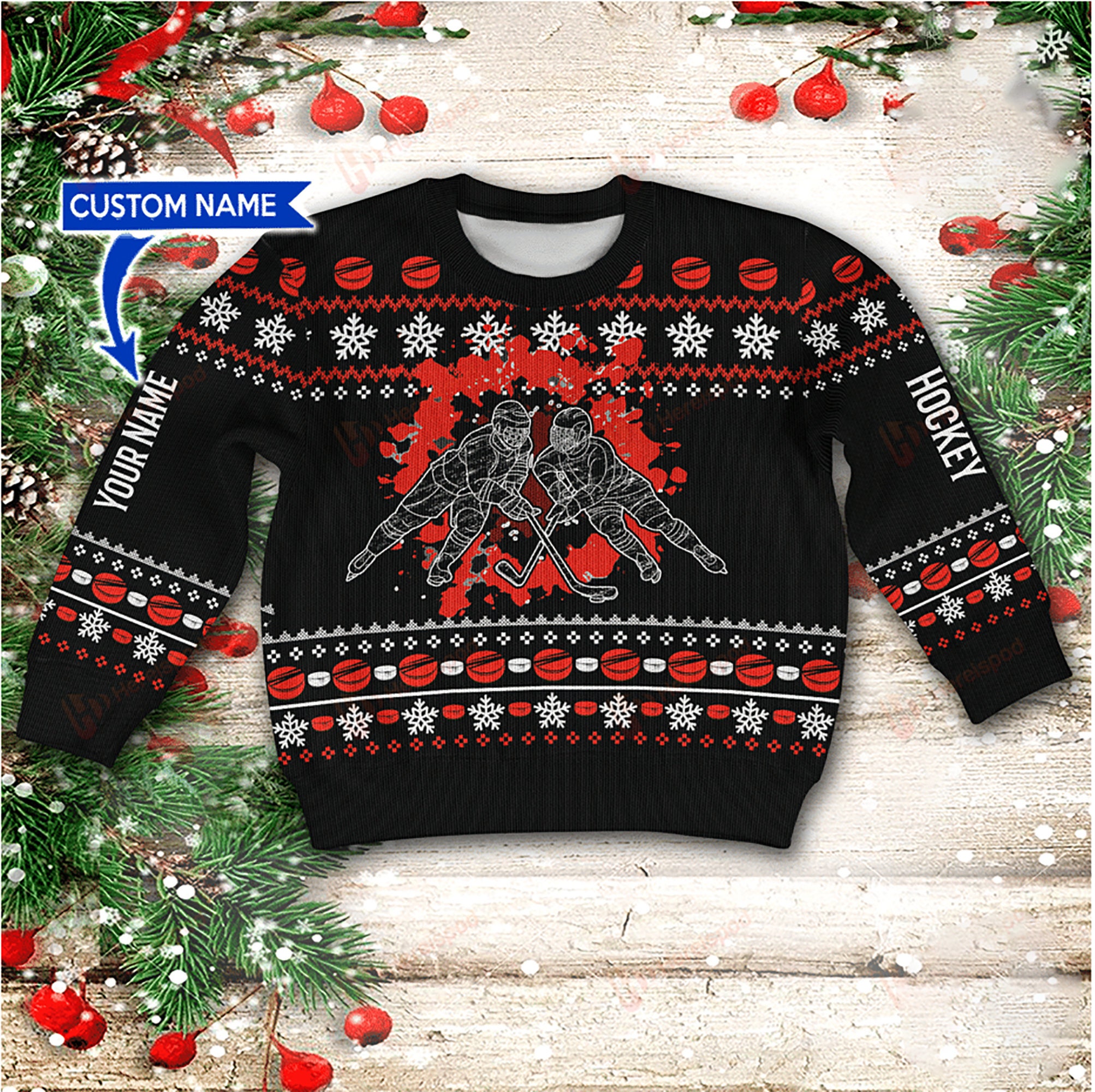 Hockey Cross Personalized Ugly Christmas Sweater
