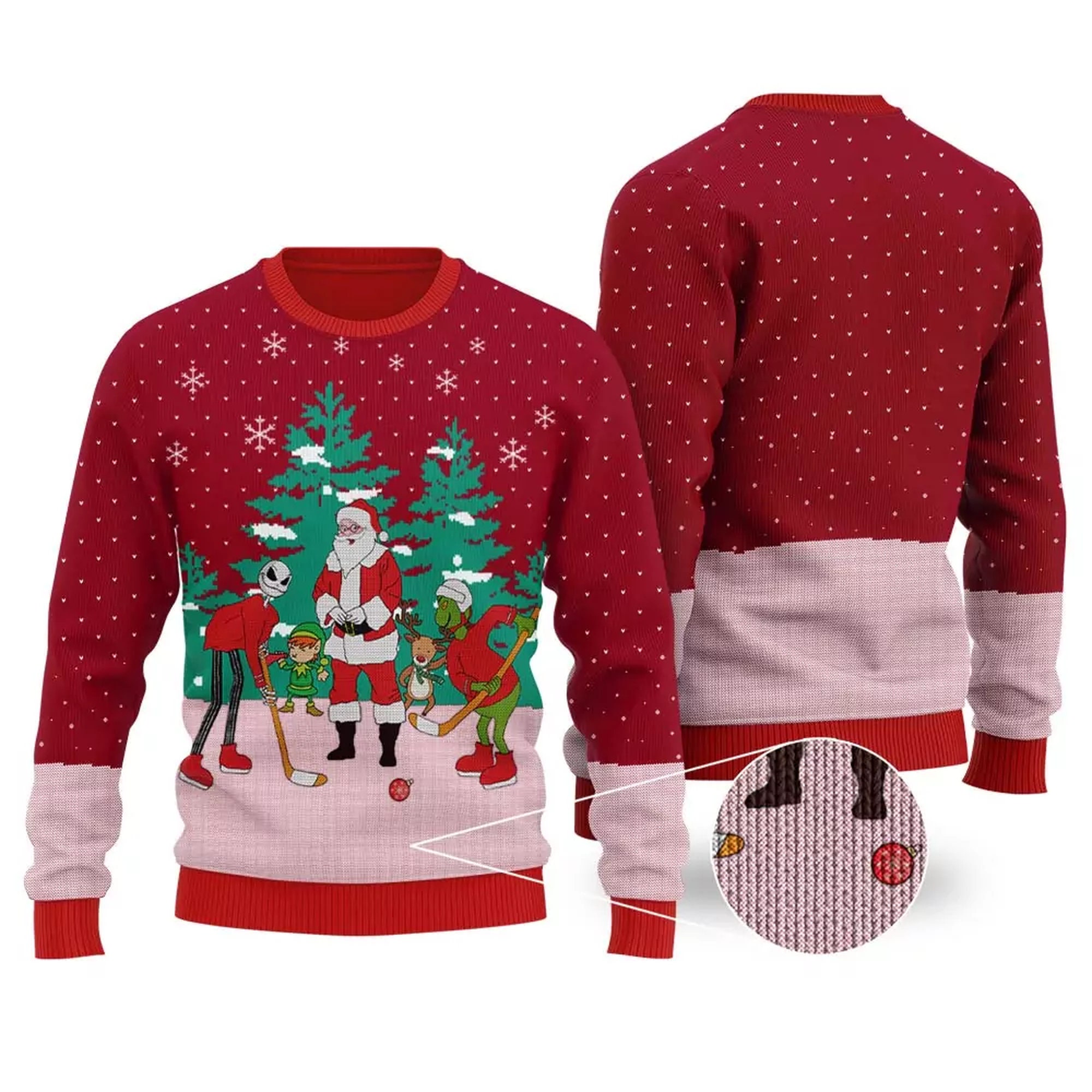 Hockey Jack Skellington And Grinch Ugly Christmas Sweater