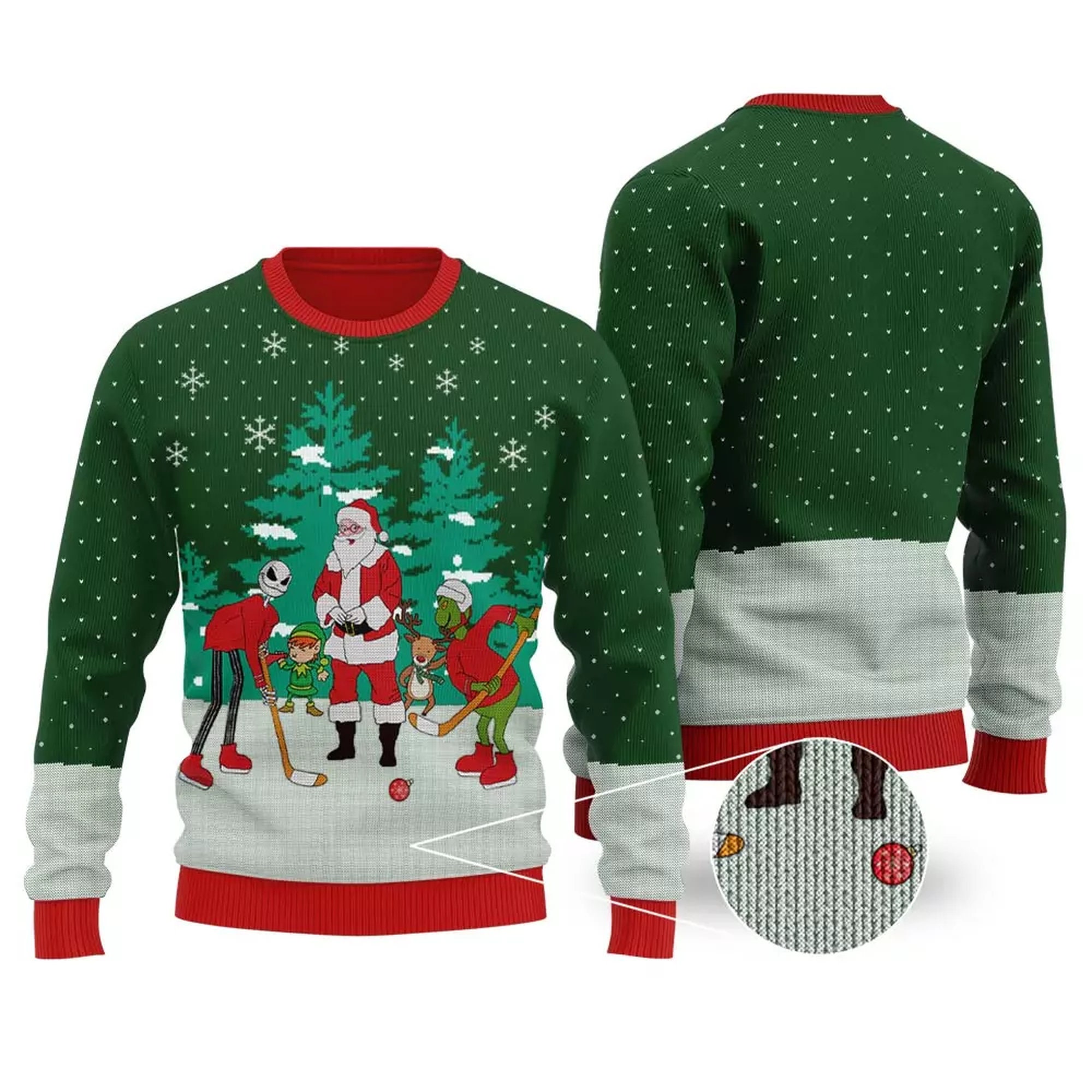 Hockey Jack Skellington And Grinch Ugly Christmas Sweater