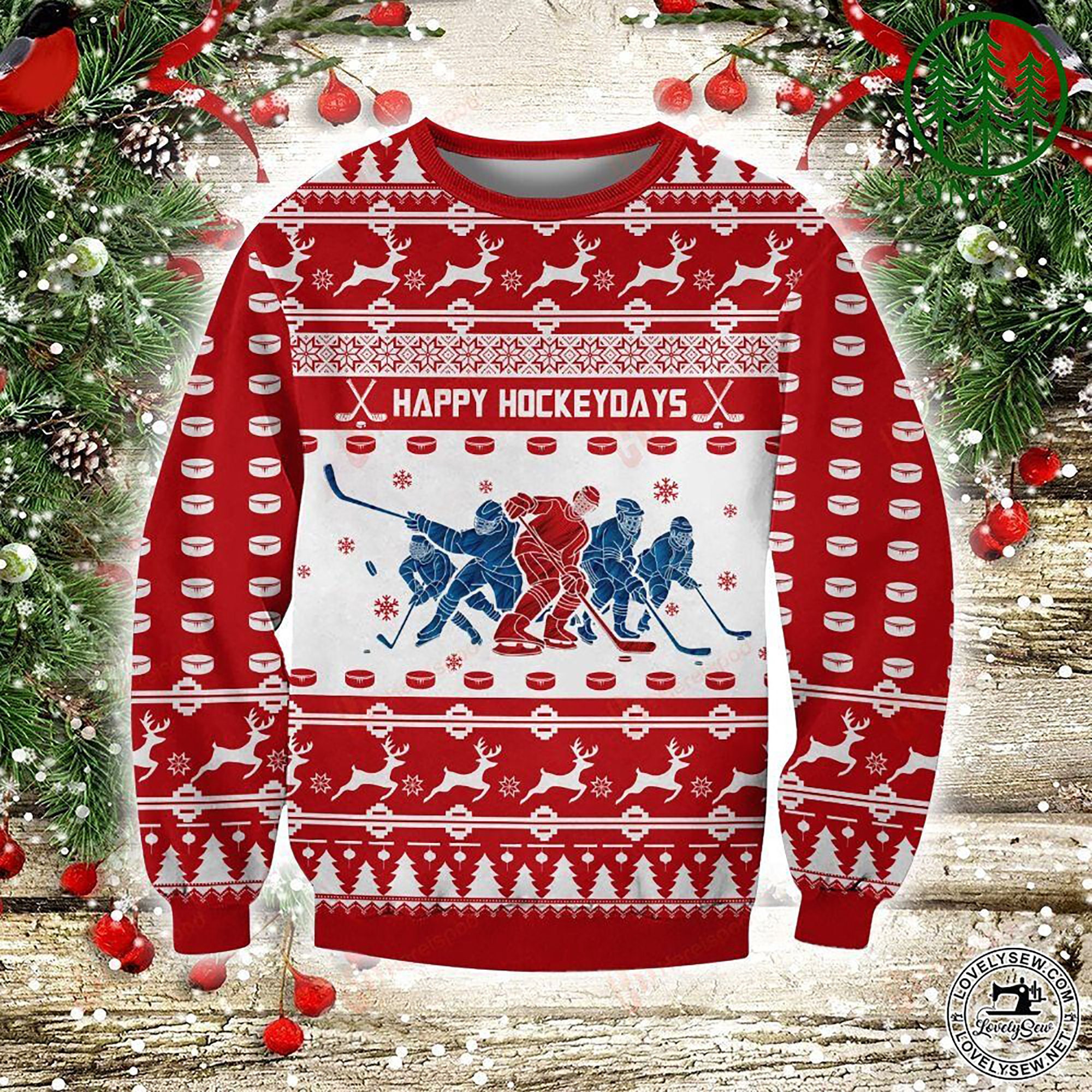 Hockey Red Puck Ugly Christmas Sweater