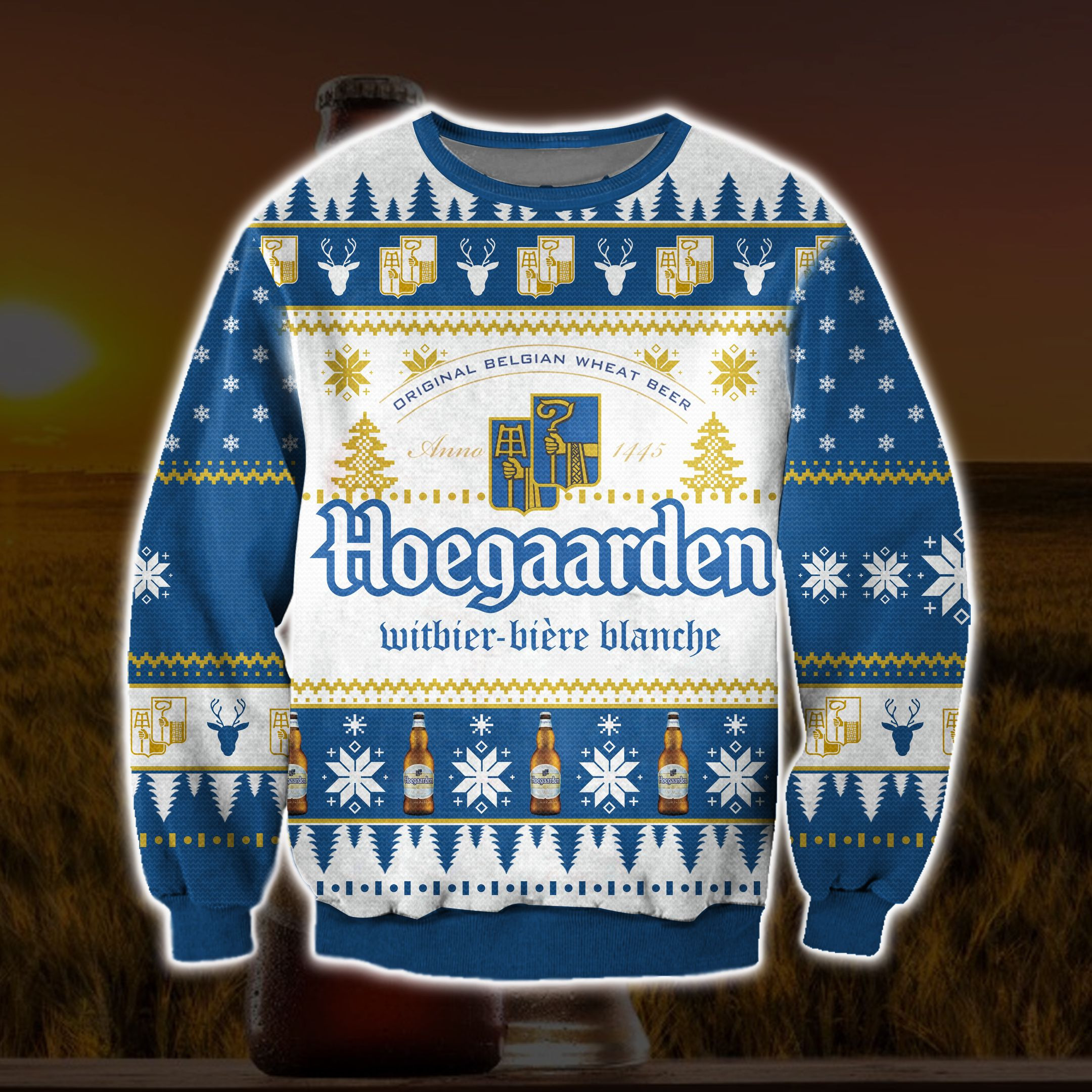 Hoegaarden Beer Knitting Pattern 3D Print Ugly Christmas Sweater